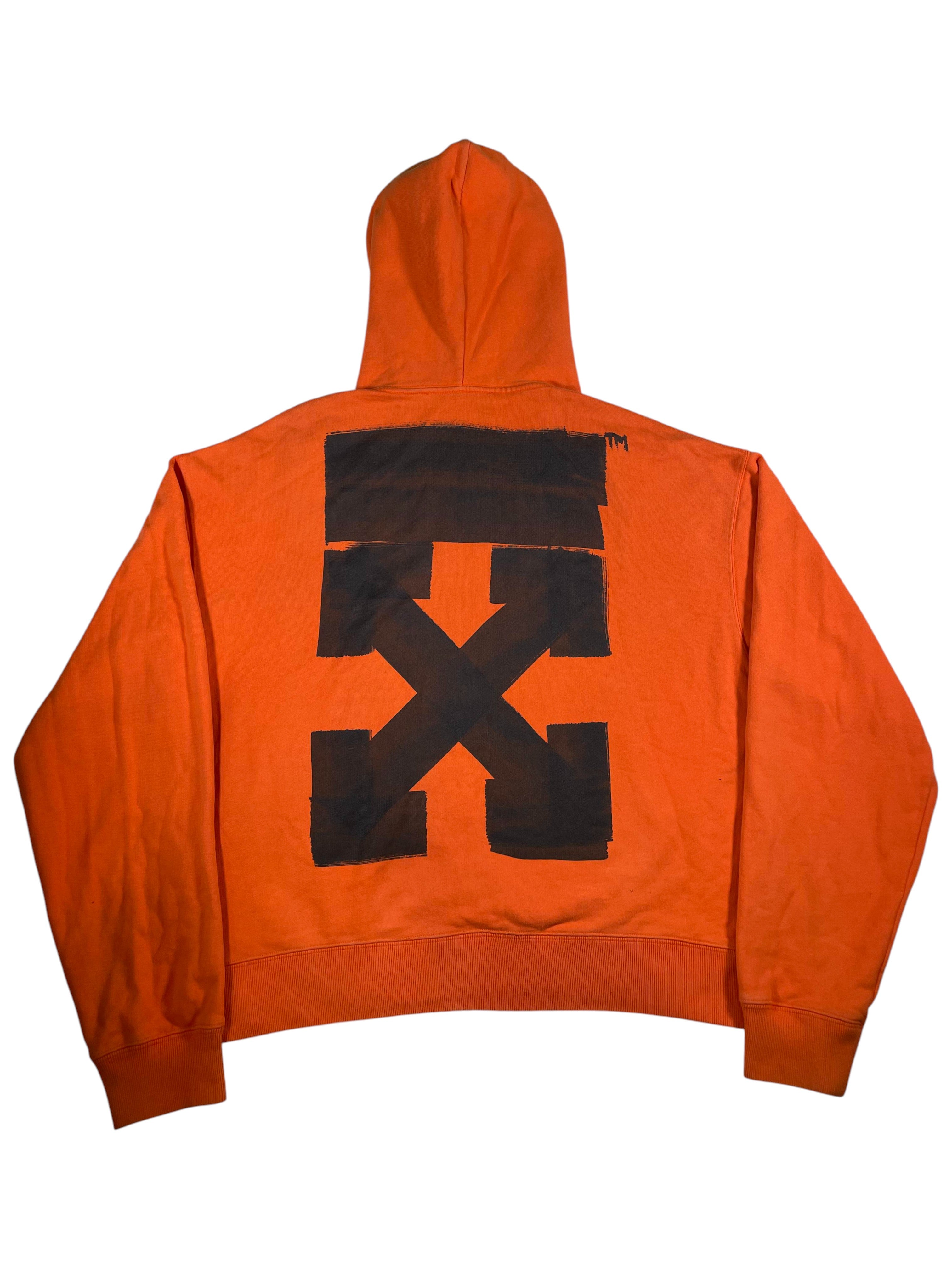 Off White Orange Black Painted Arrow Logo Hoodie