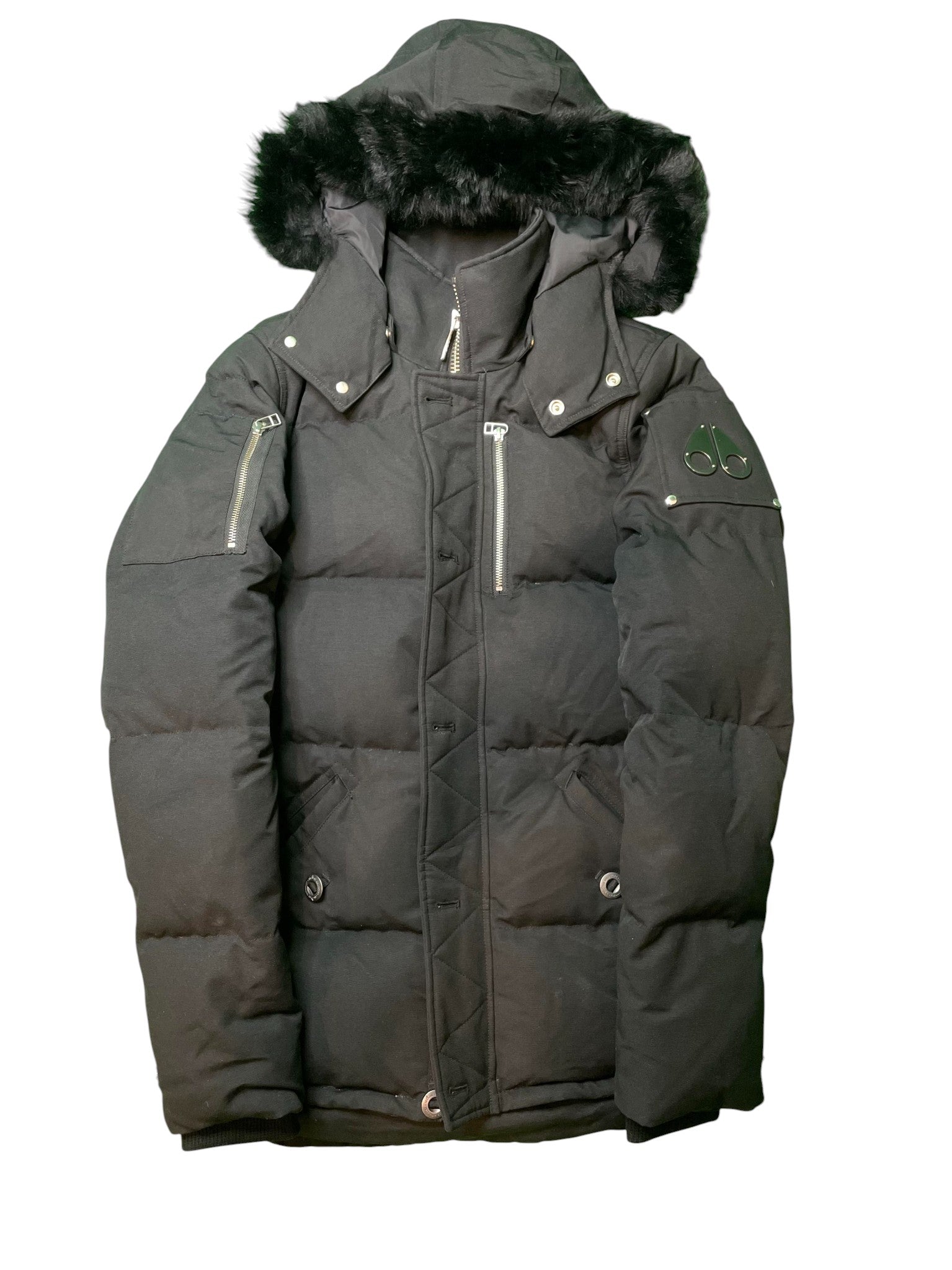 Moose Knuckles 3Q Black & Black Fur Parka Coat