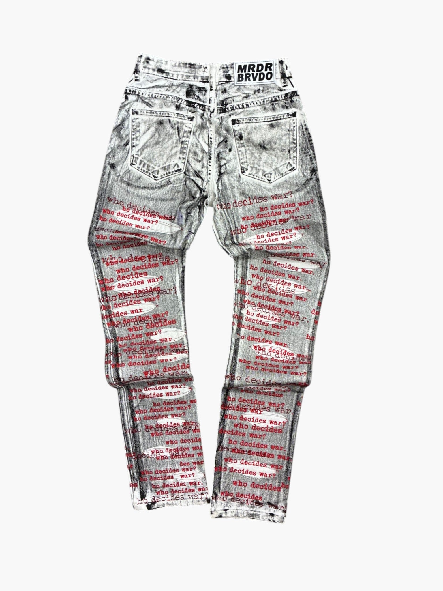 Who Decides War 'Red Scripture Black Rhinestone' Wax White Jeans