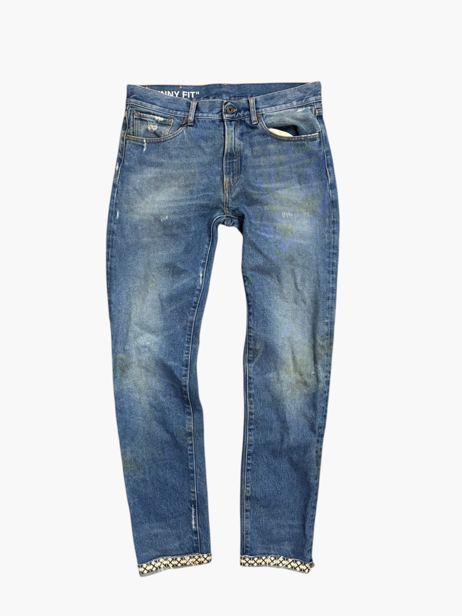 Off White Light Wash Embroidered Jeans