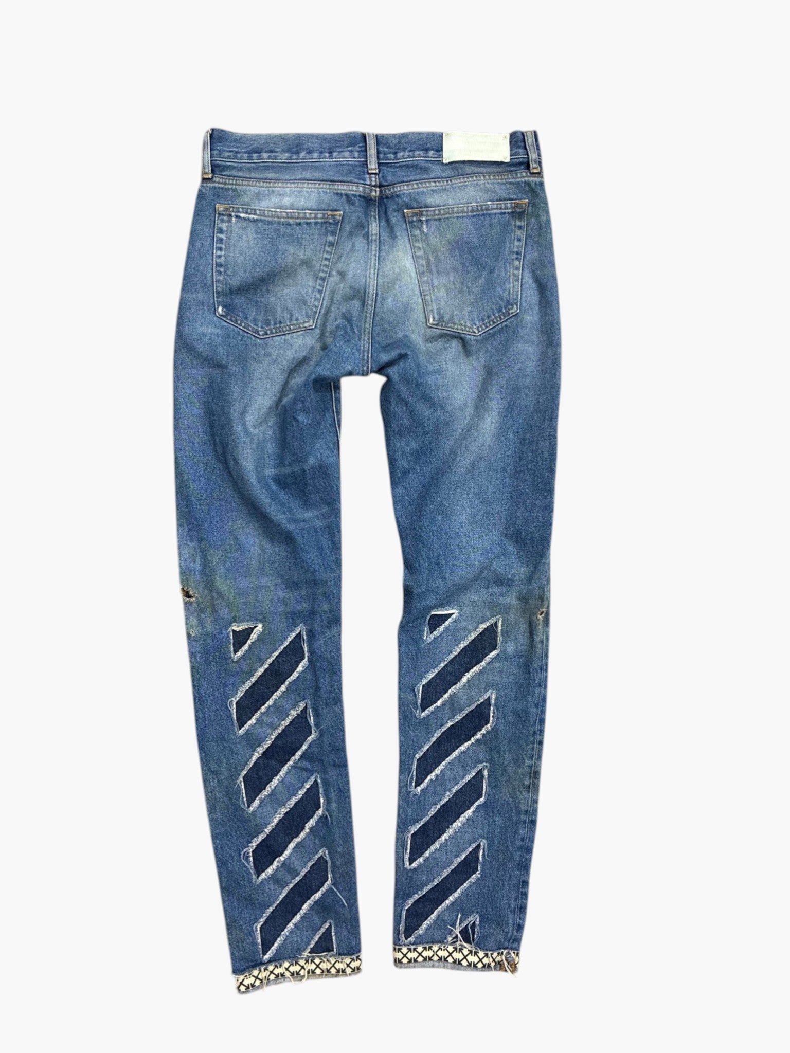 Off White Light Wash Embroidered Jeans
