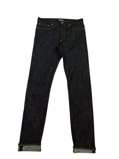 Dior Oblique Cuff Logo Dark Wash Blue Jeans