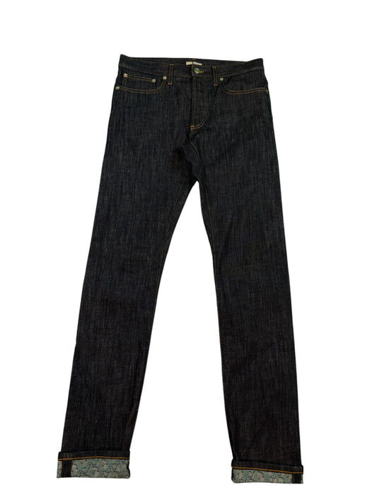Dior Oblique Cuff Logo Dark Wash Blue Jeans