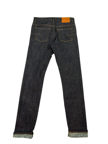 Dior Oblique Cuff Logo Dark Wash Blue Jeans