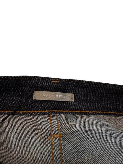 Dior Oblique Cuff Logo Dark Wash Blue Jeans
