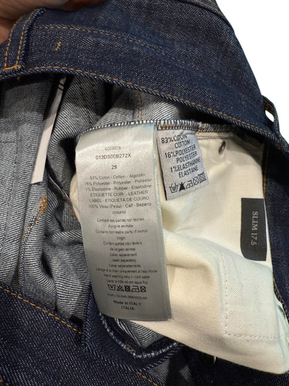 Dior Oblique Cuff Logo Dark Wash Blue Jeans