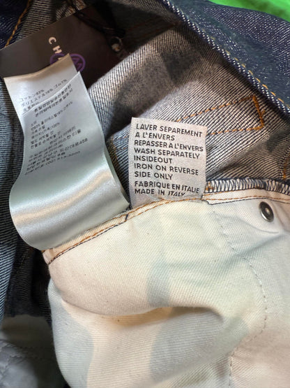 Dior Oblique Cuff Logo Dark Wash Blue Jeans