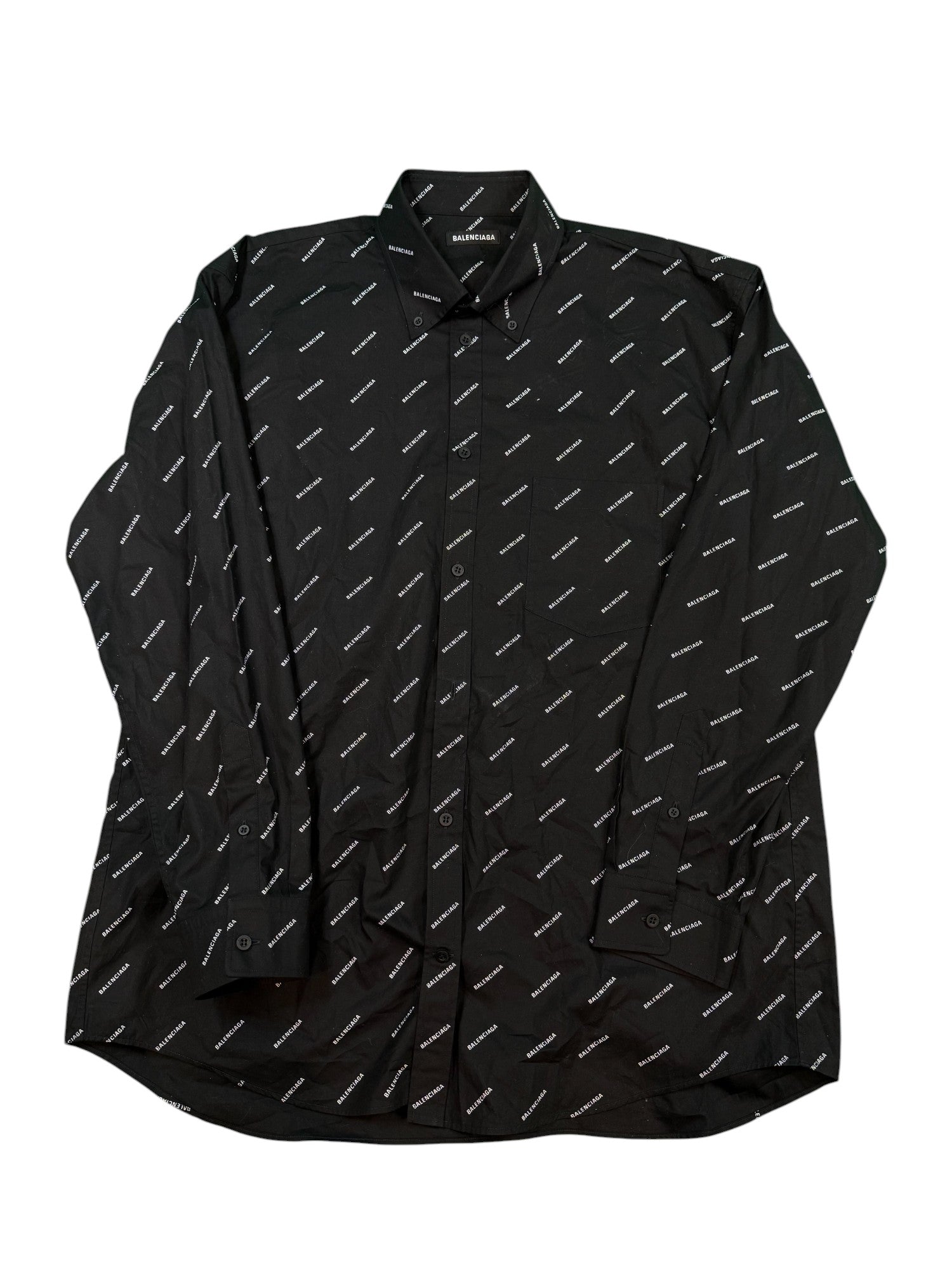 Balenciaga All Over Multi Logo Black Button Up Shirt