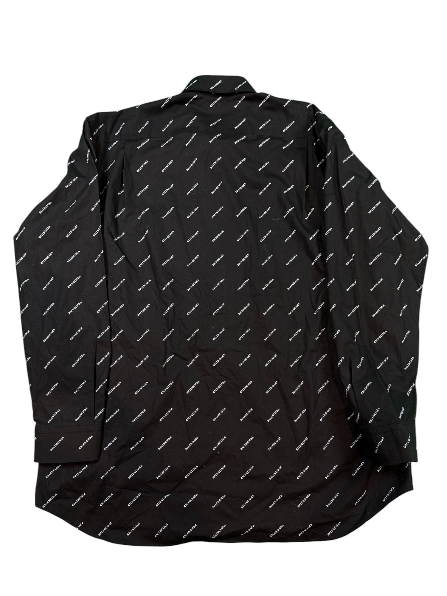 Balenciaga All Over Multi Logo Black Button Up Shirt