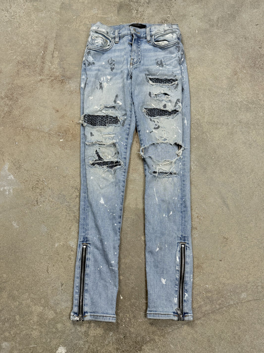 Amiri Jeans Light Wash Splatter Swarovski Patch Used 26