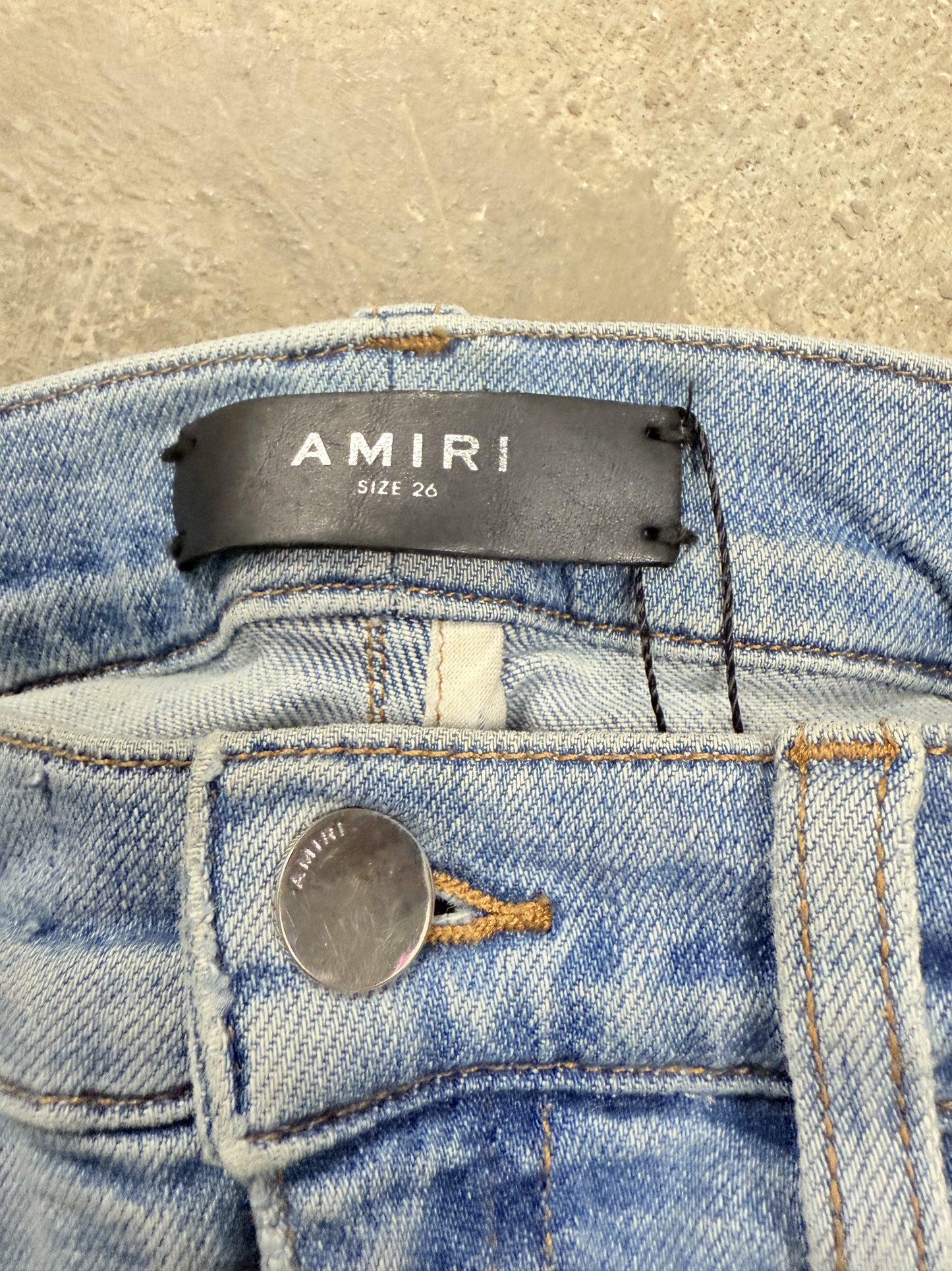 Amiri Jeans Light Wash Splatter Swarovski Patch Used 26