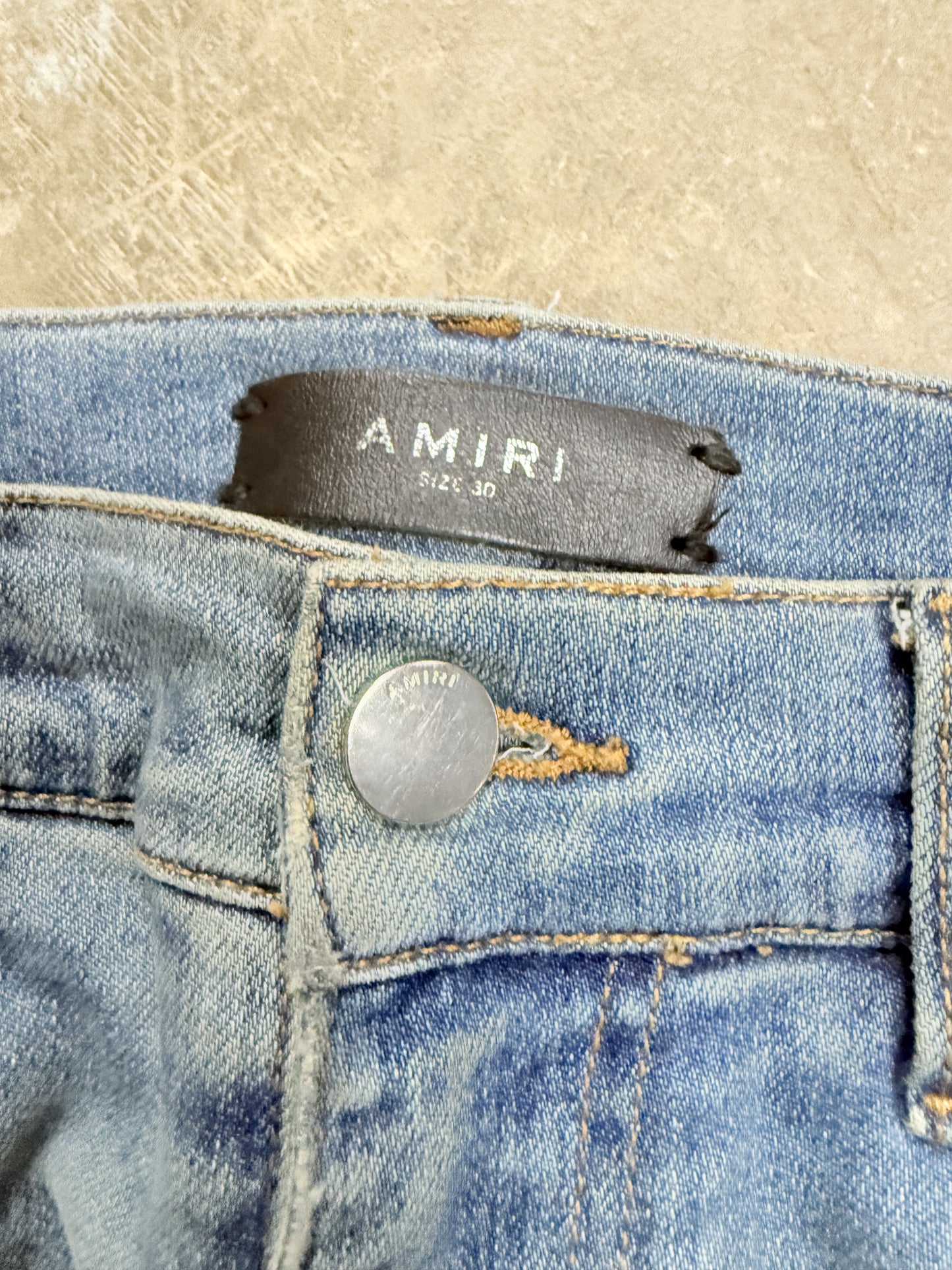 Amiri MX1 Light Wash Black Patch Used 30