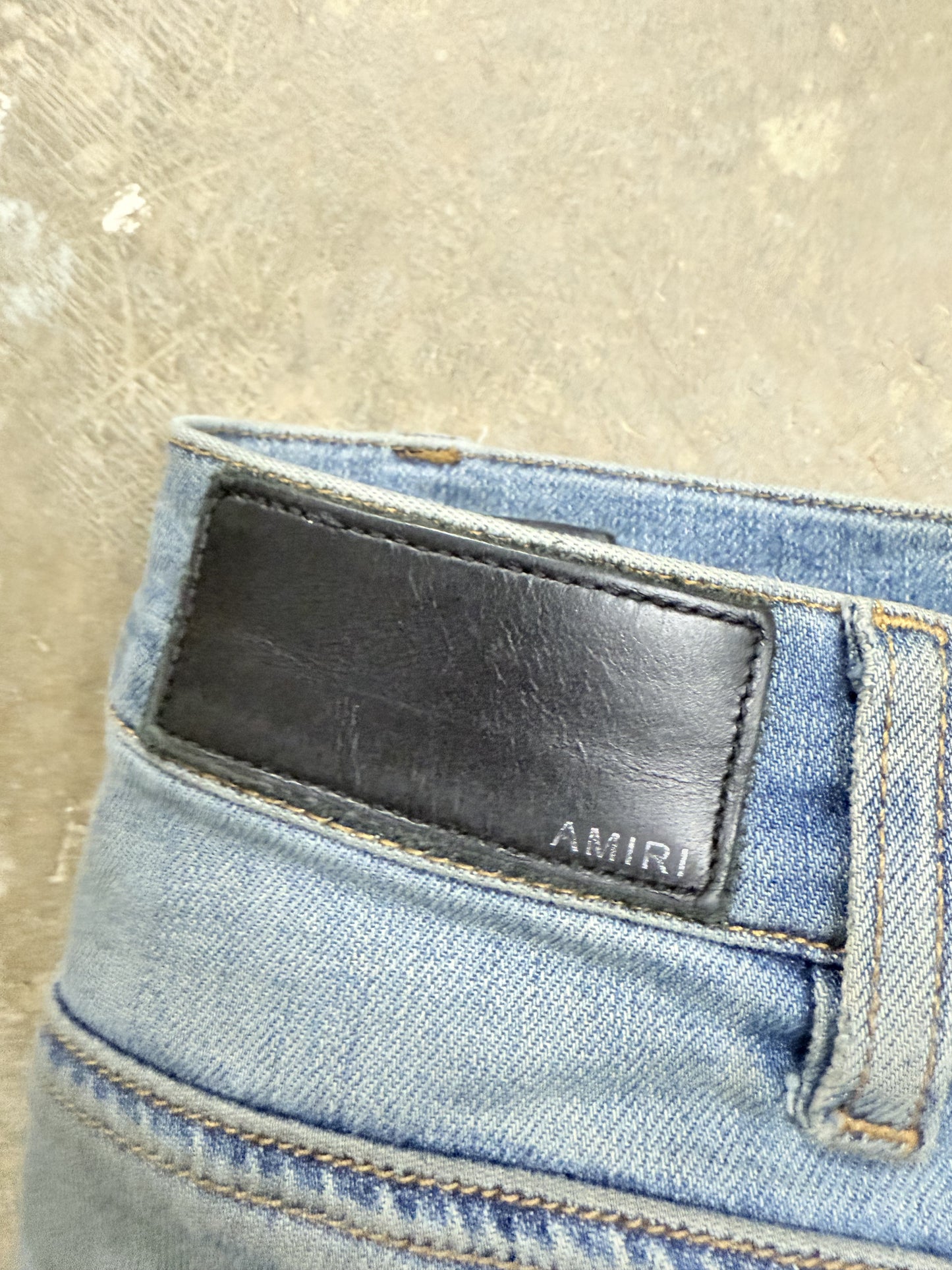 Amiri MX1 Light Wash Black Patch Used 30