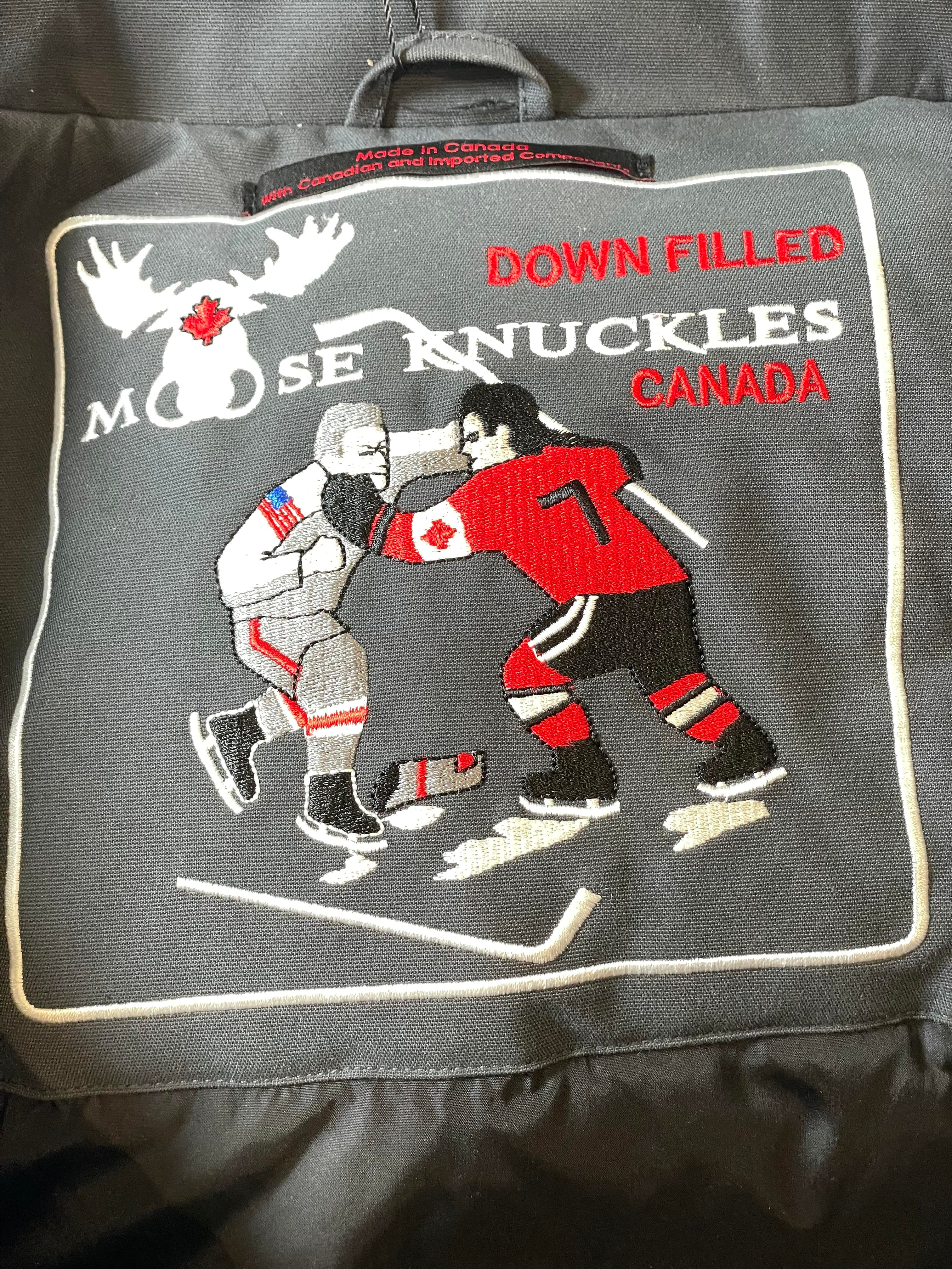 Moose Knuckles Grey & White Fur Bomber Jacket