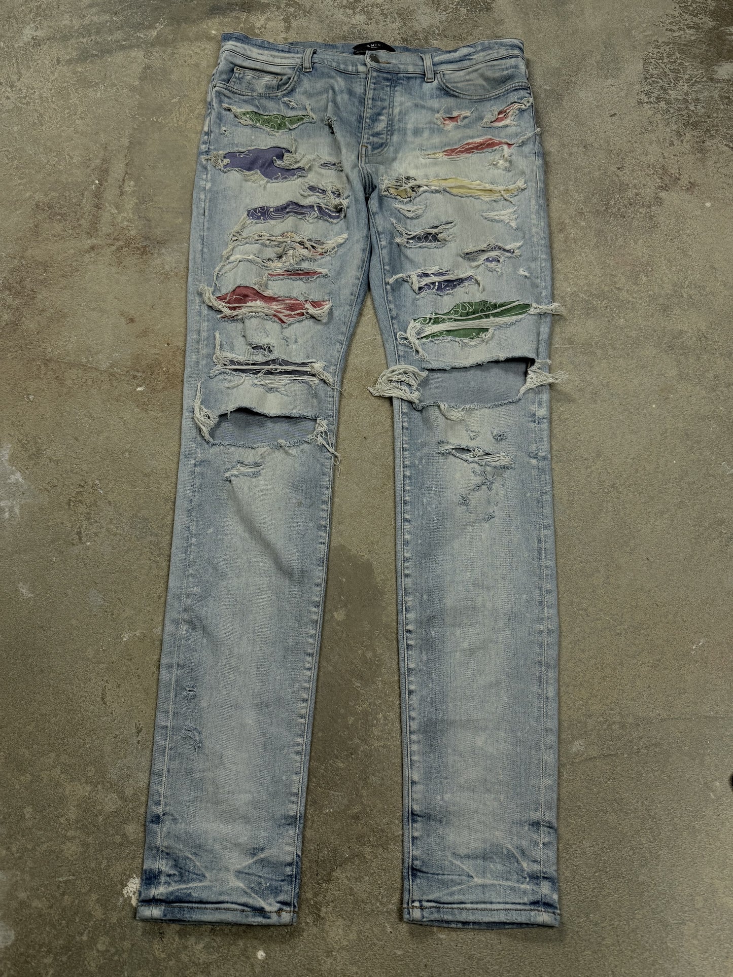 Amiri Light Wash Multi Paisley Thrasher Used 36