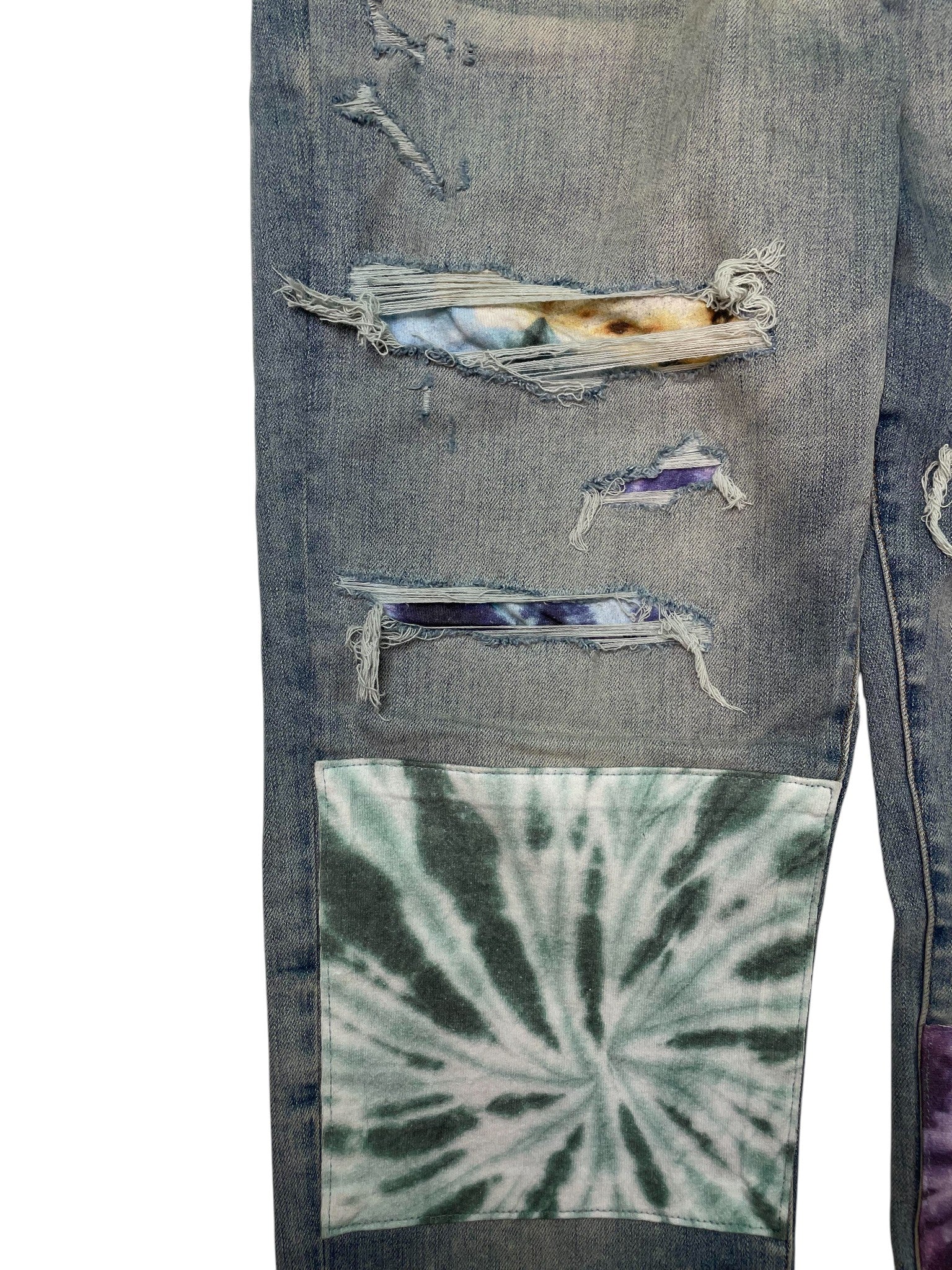 Amiri  'Multi Tie Dye Patch' Light Wash Jeans