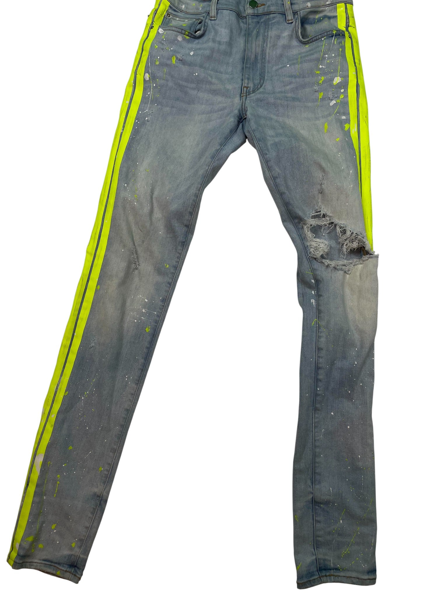 Amiri 'Neon Splatter' Light Wash Stripe Jeans