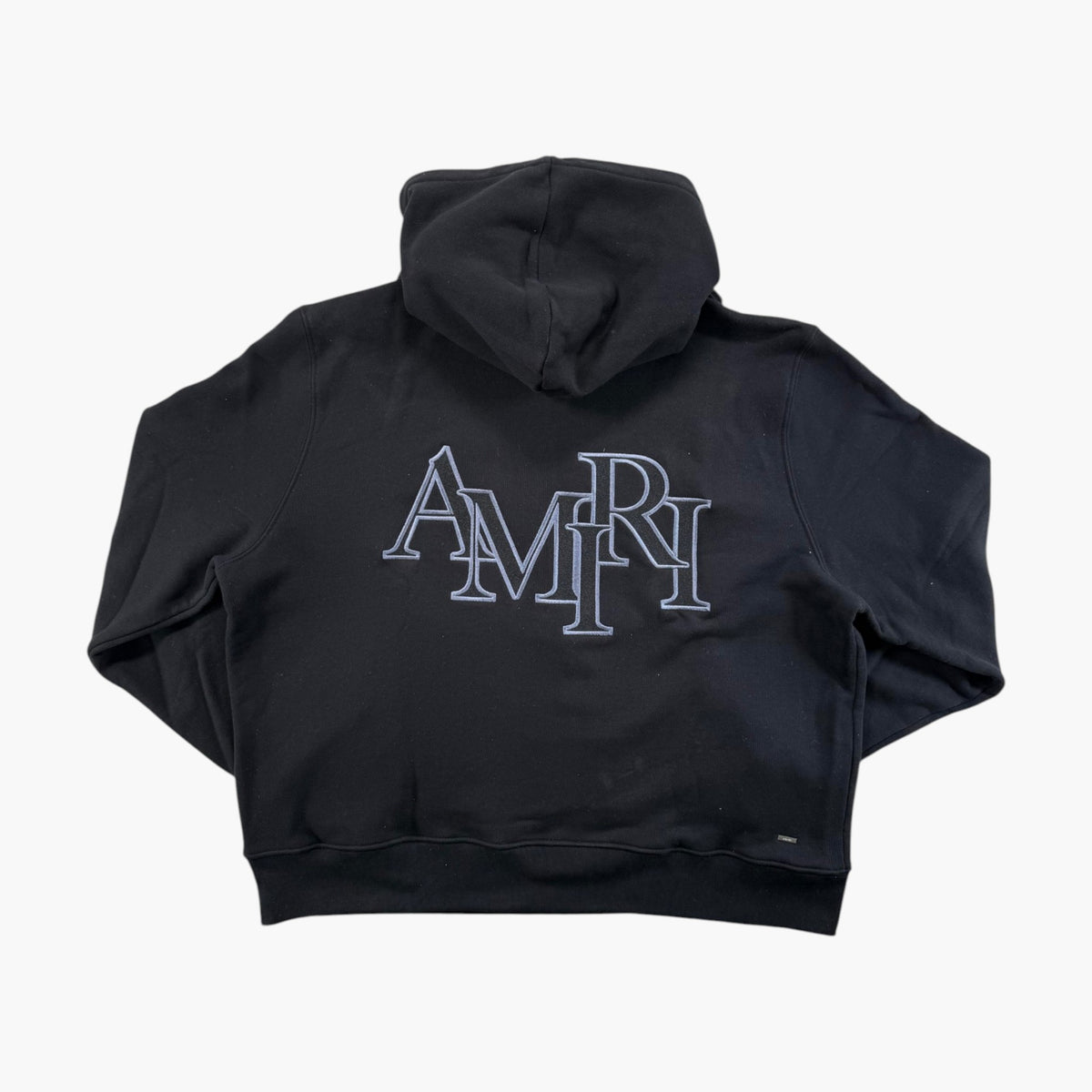 Amiri Tonal Embroidered Staggered Logo Black Hoodie