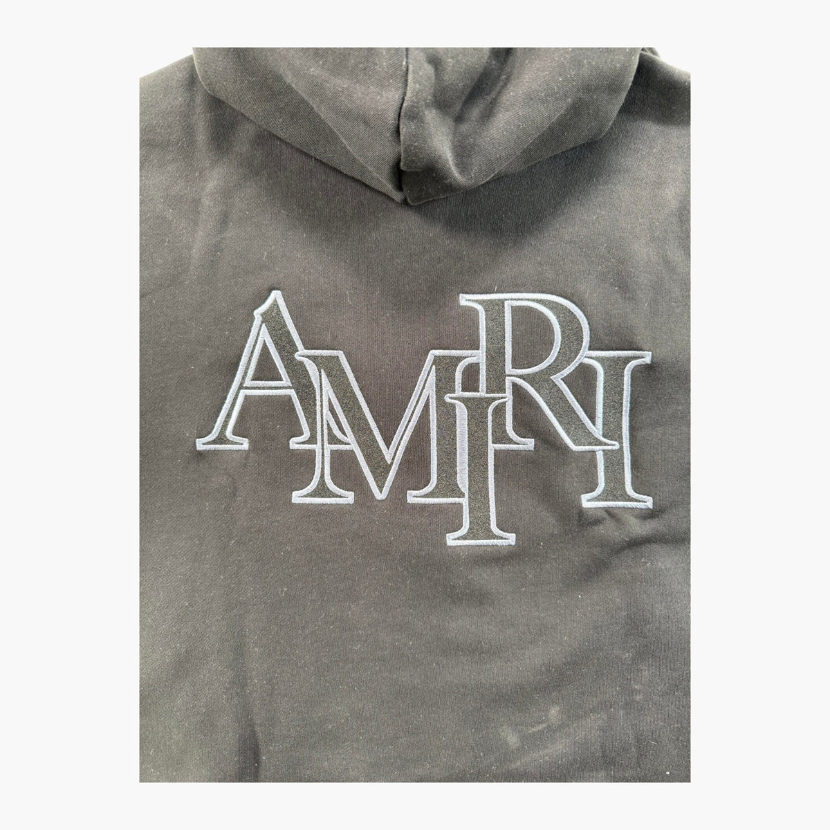 Amiri Tonal Embroidered Staggered Logo Black Hoodie