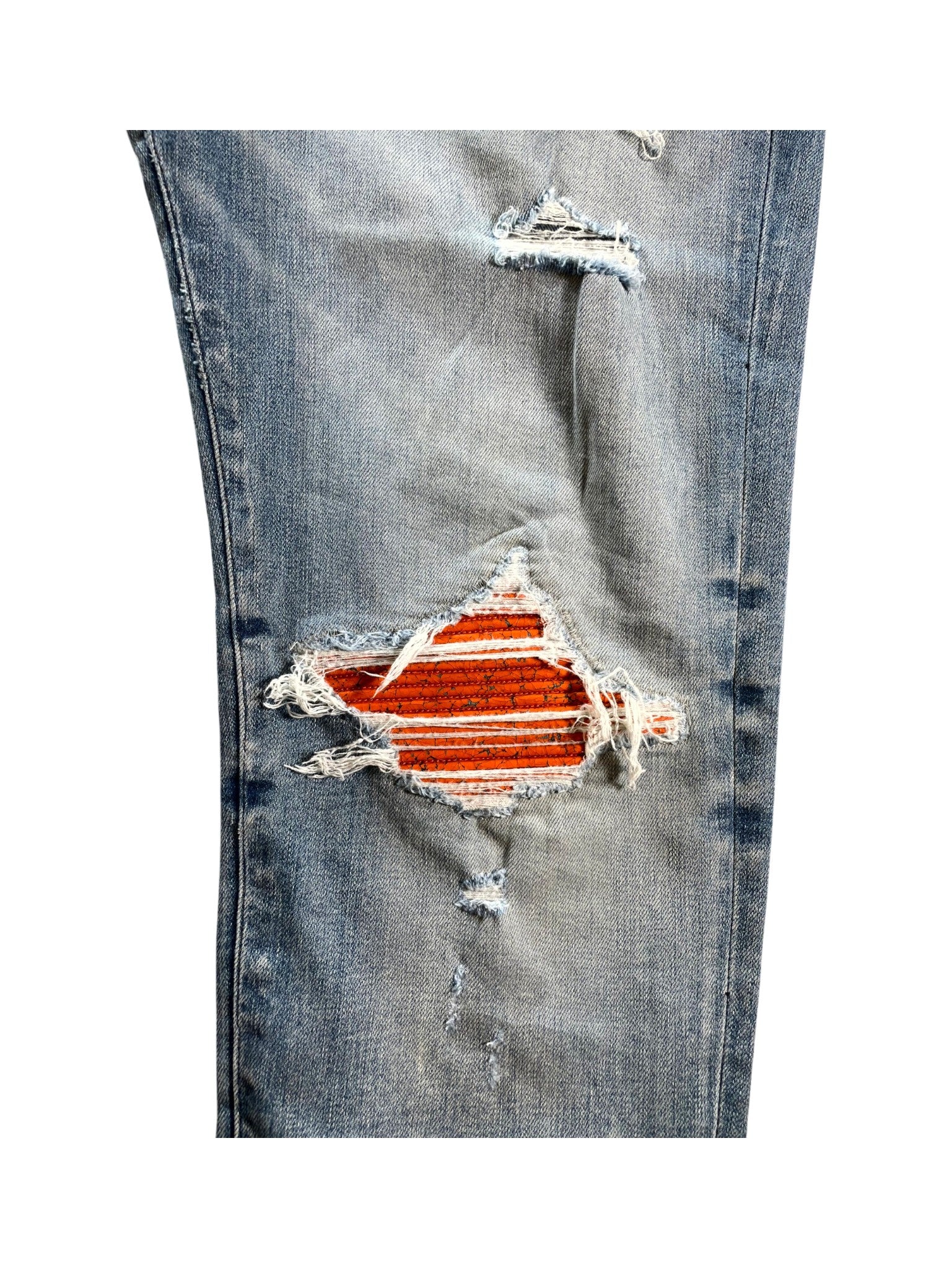 Amiri MX1 Crackle Patch Light Wash & Orange Jeans