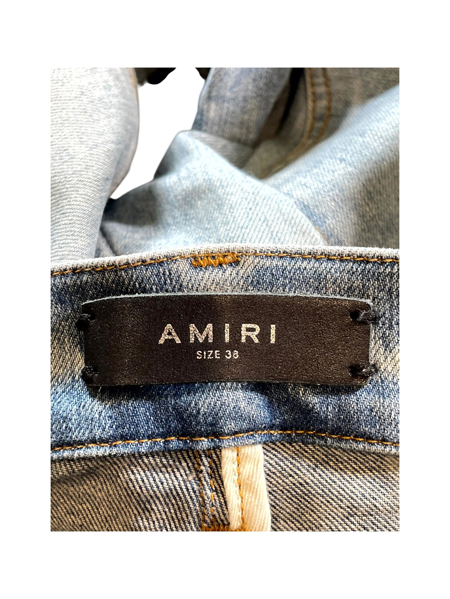 Amiri MX1 Crackle Patch Light Wash & Orange Jeans