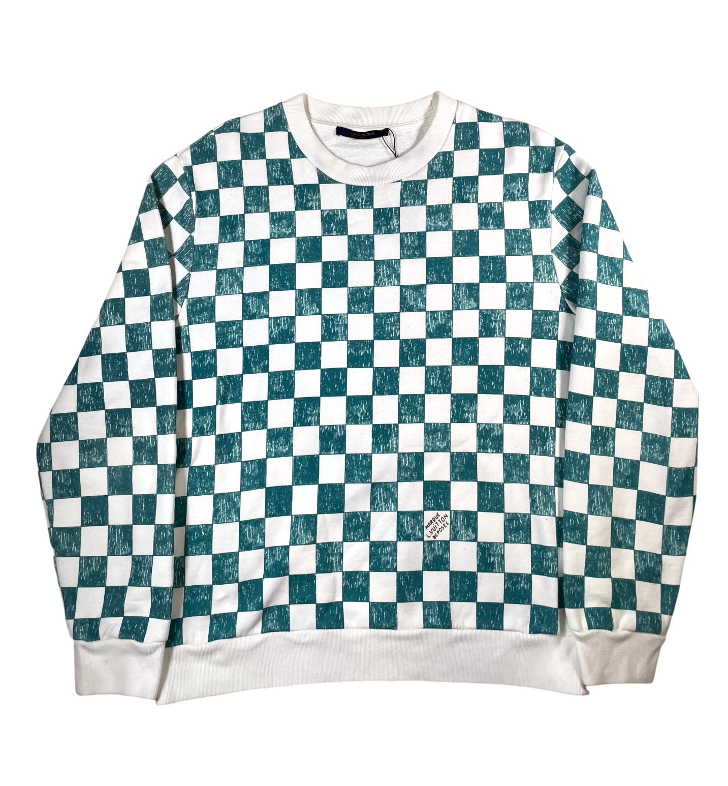 Louis Vuitton Damier Marque Crewneck White & Teal Sweatshirt