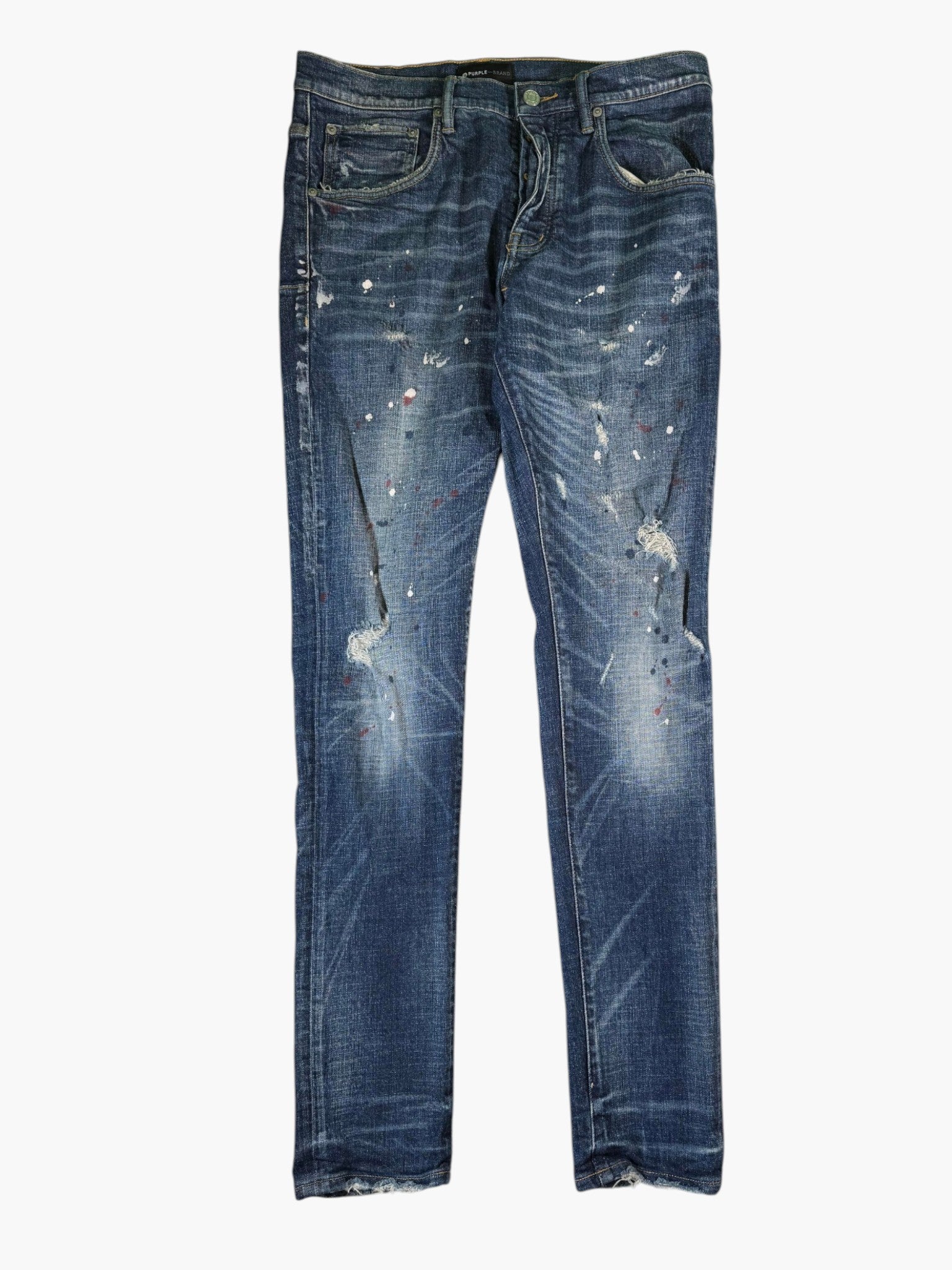 Purple Brand Splatter Dark Wash Ripped Jeans