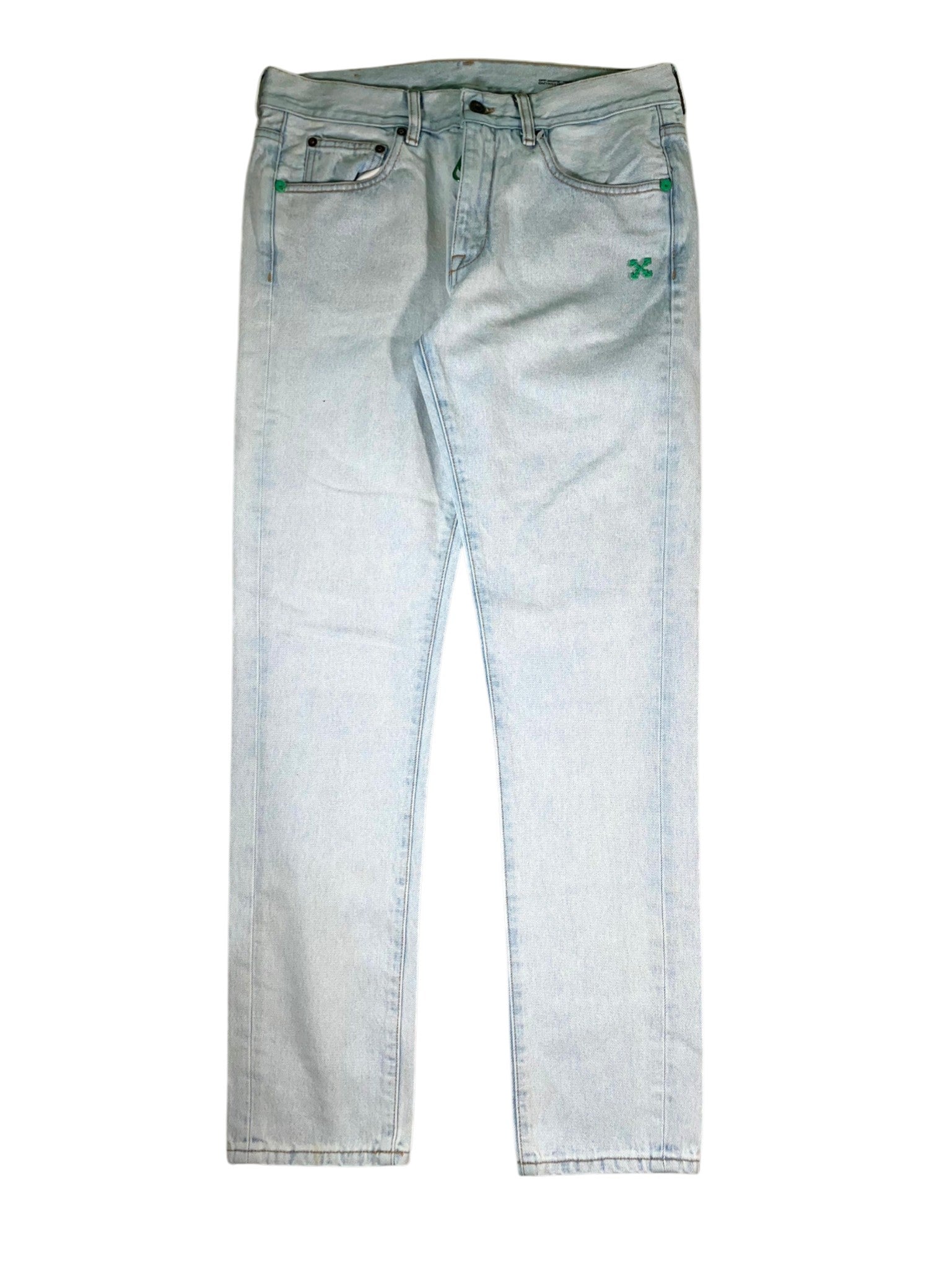Off White Arrows Light Wash & Green Jeans