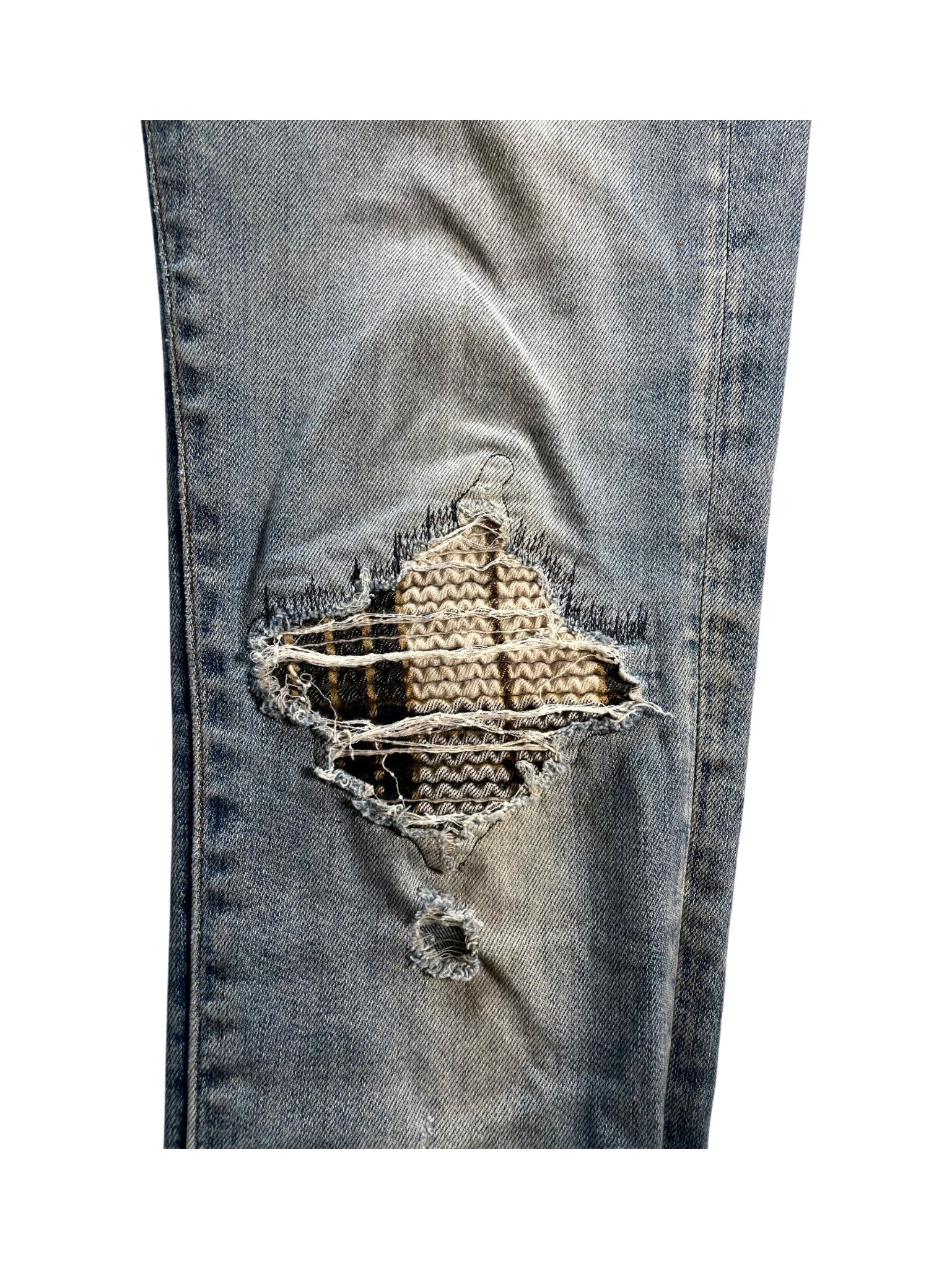 Amiri MX1 Plaid Patch Light Wash Jeans