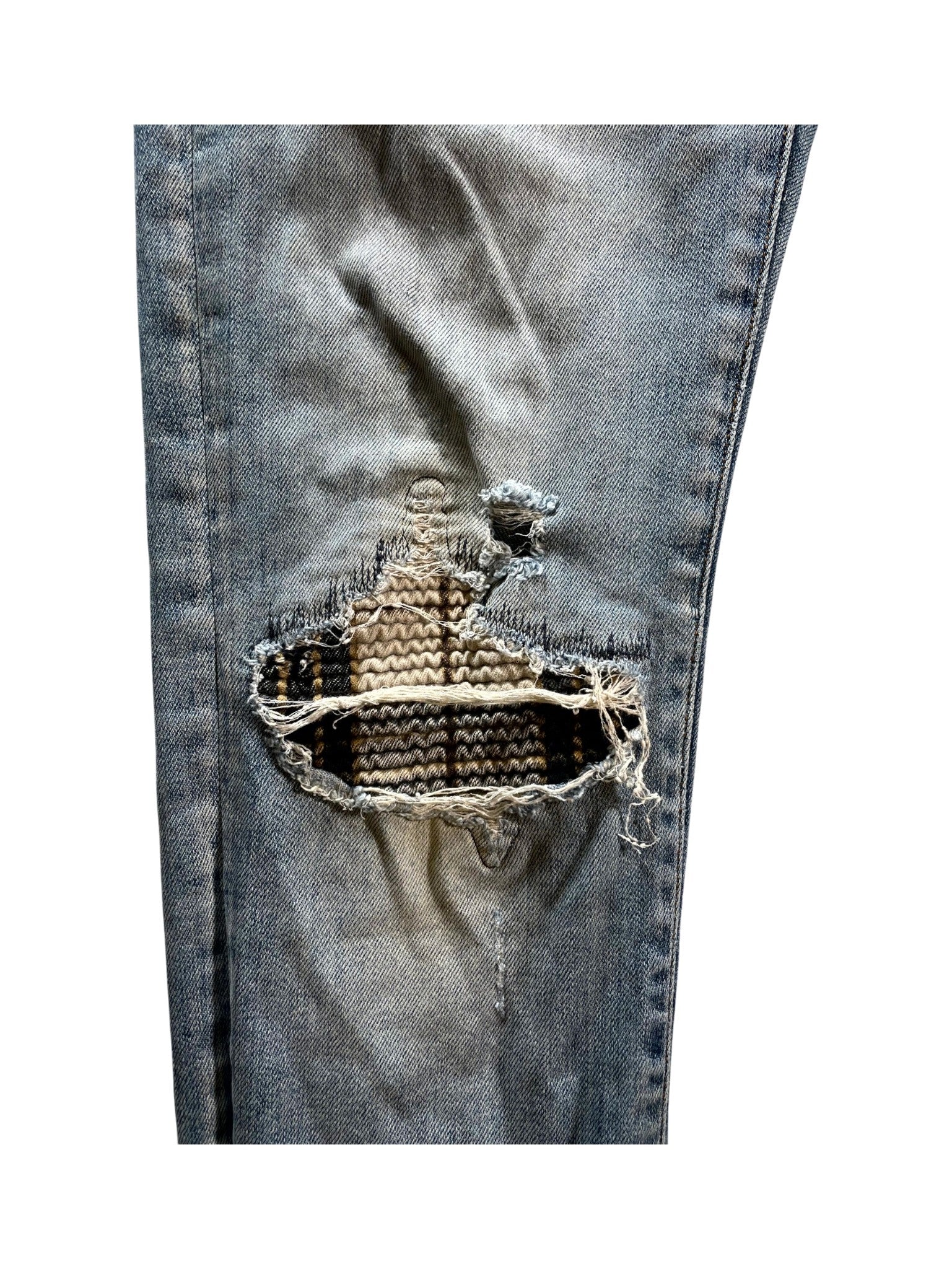 Amiri MX1 Plaid Patch Light Wash Jeans