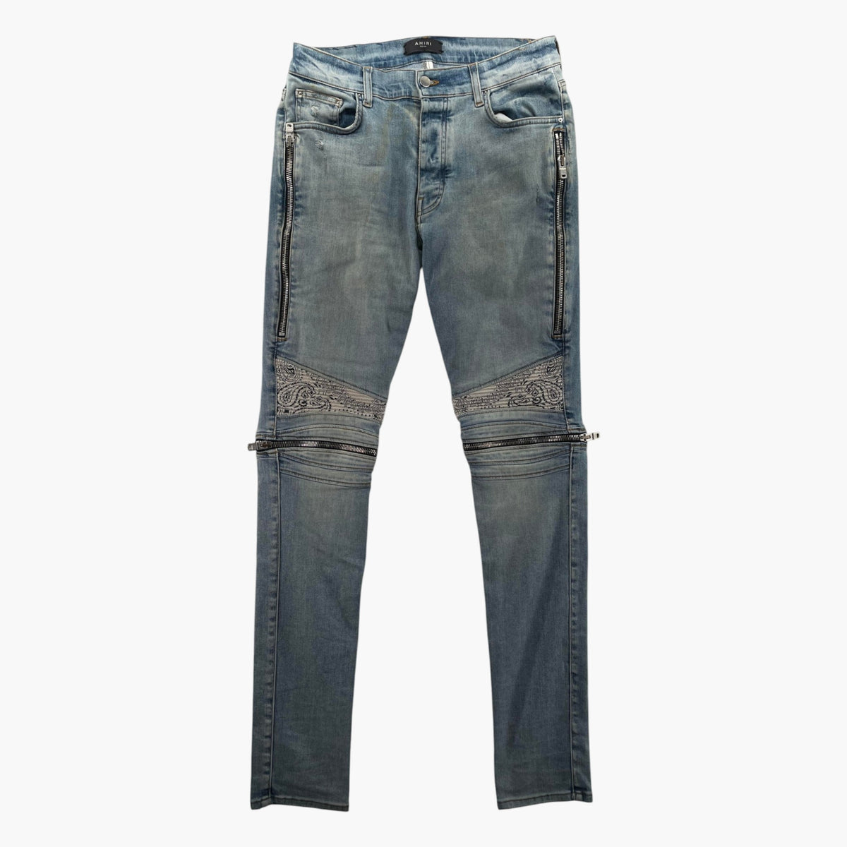 Amiri "MX2" Paisley Patch Light Wash & White Jeans
