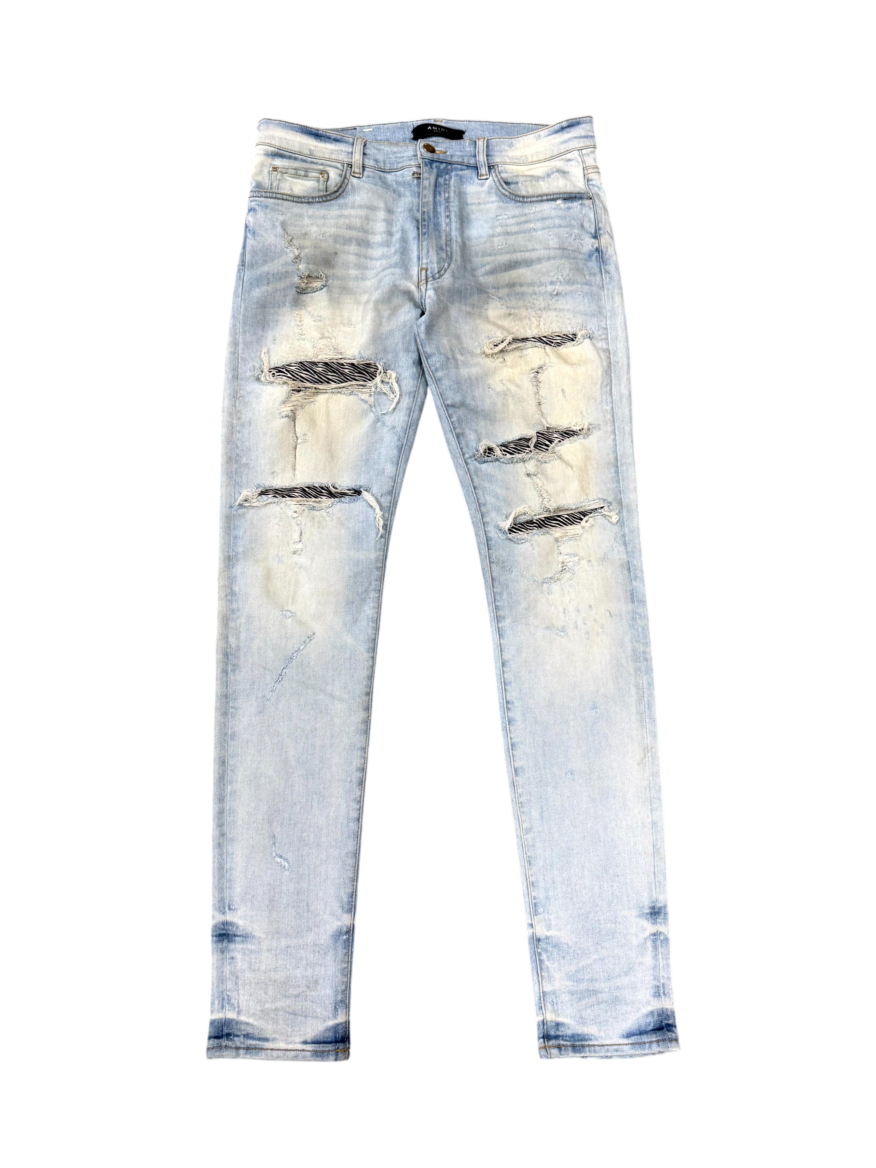 Amiri Crystal Zebra Thrasher Patch Light Wash Jeans