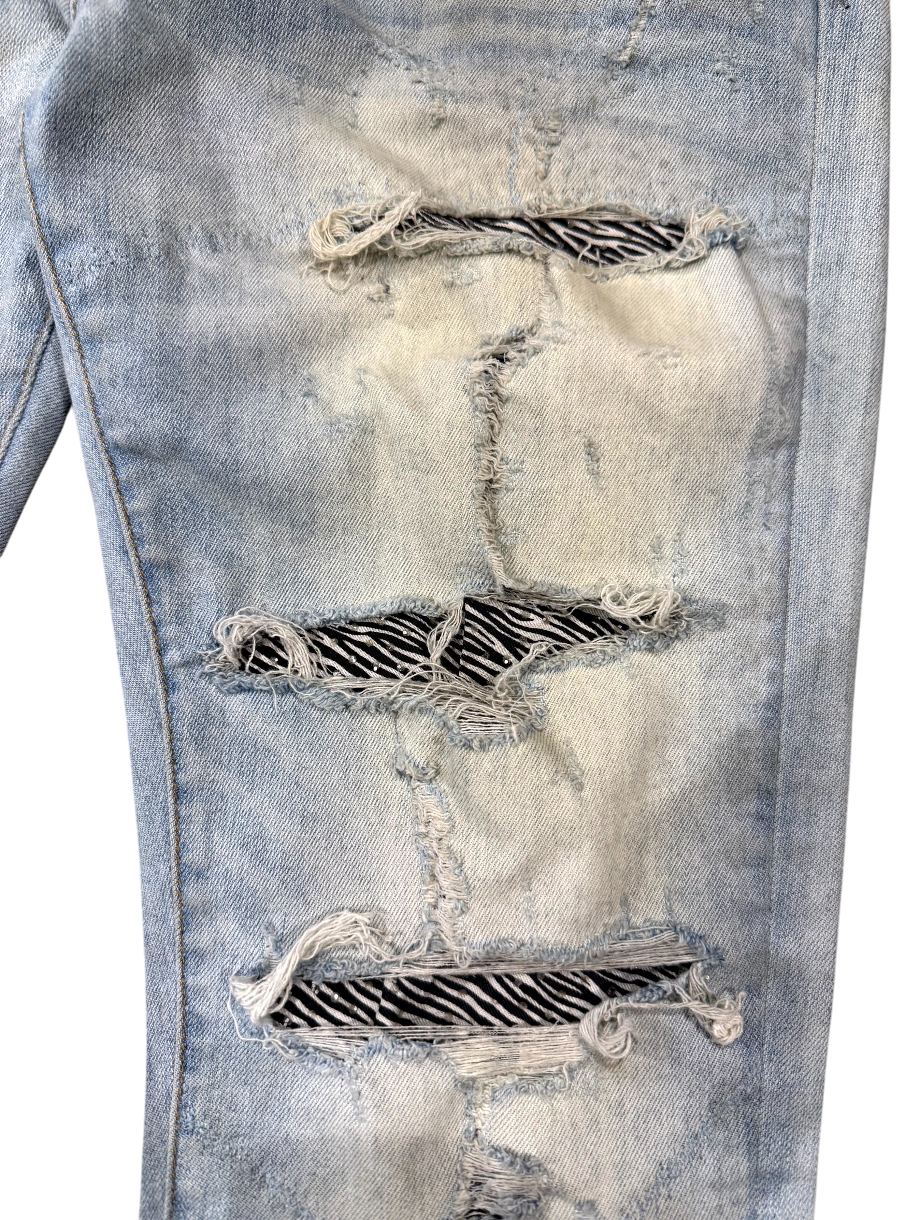Amiri Crystal Zebra Thrasher Patch Light Wash Jeans