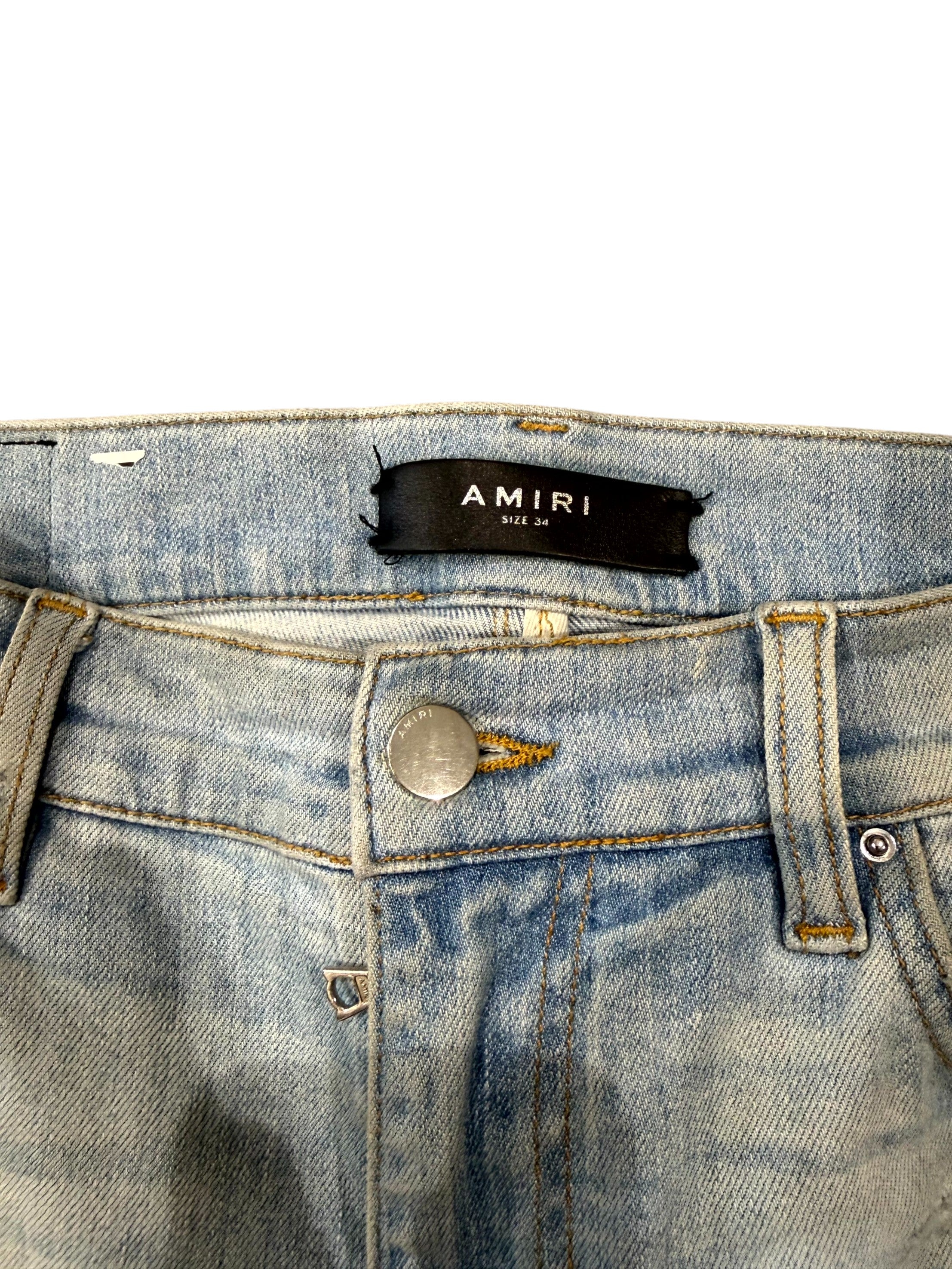 Amiri Crystal Zebra Thrasher Patch Light Wash Jeans