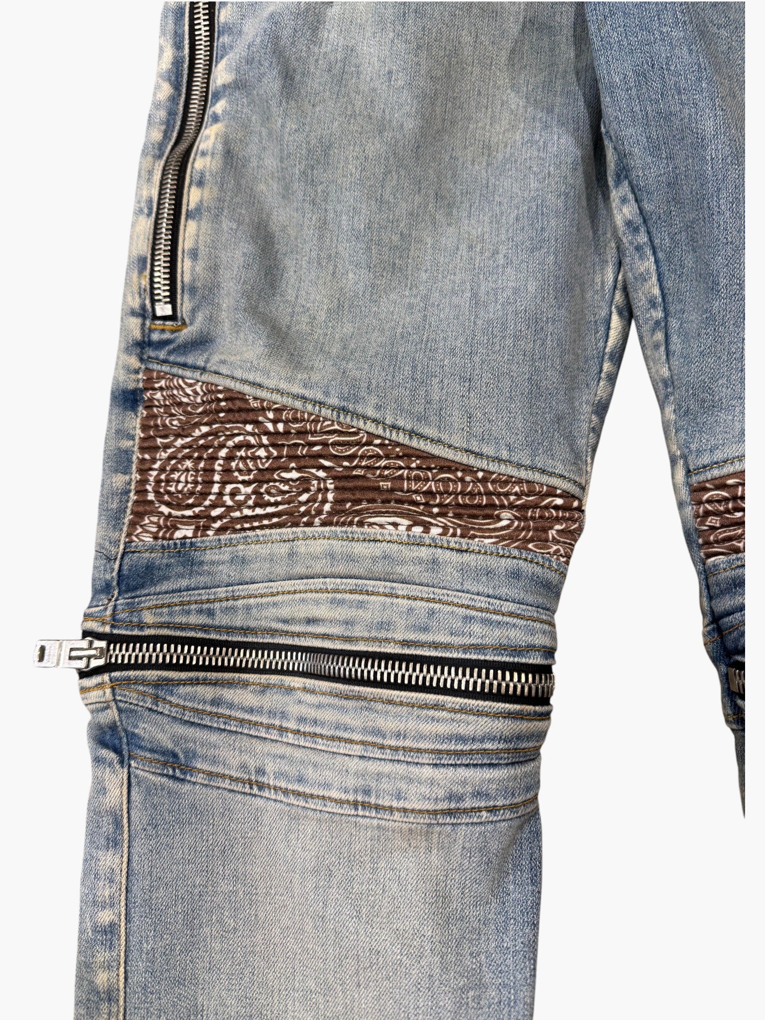 Amiri MX2 Paisley Patch Light Wash Brown Jeans