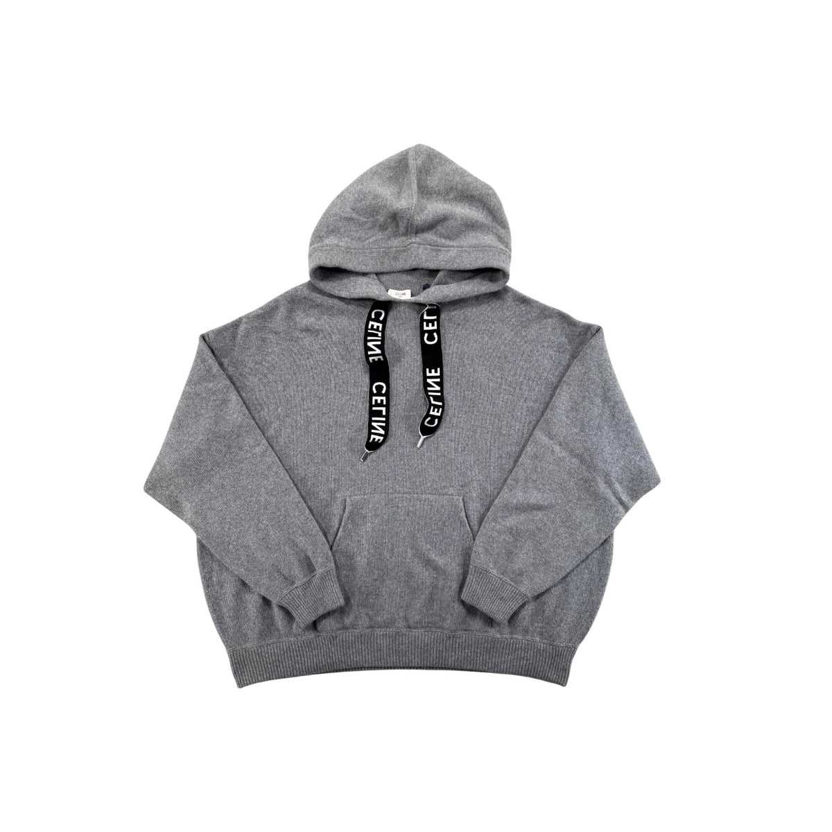 Celine Cashmere Drawstring Logo Grey Hoodie