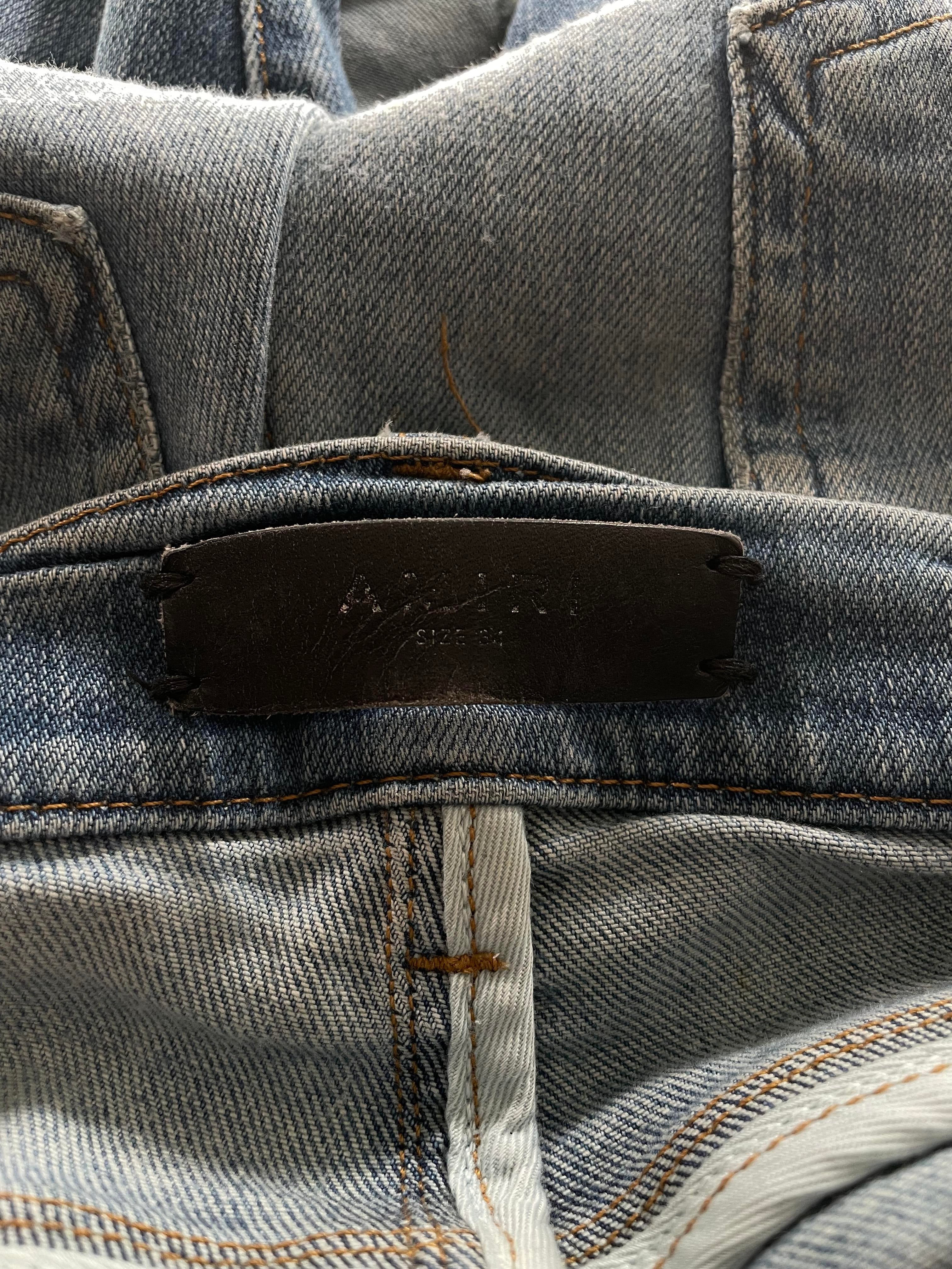 Amiri MX1 Black Suede Patch Light Wash Jeans