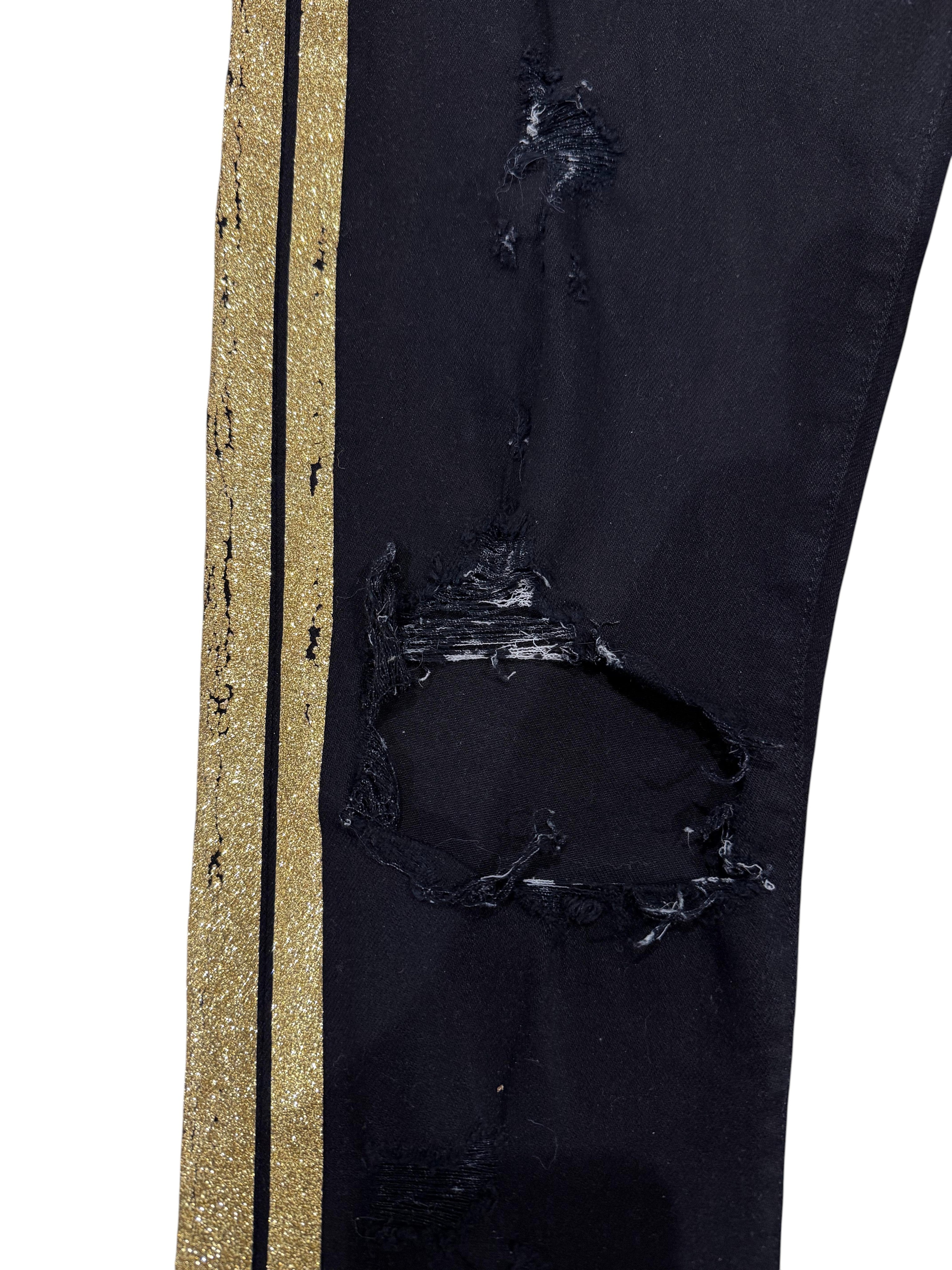 Amiri Gold Stripe Black Thrasher Jeans