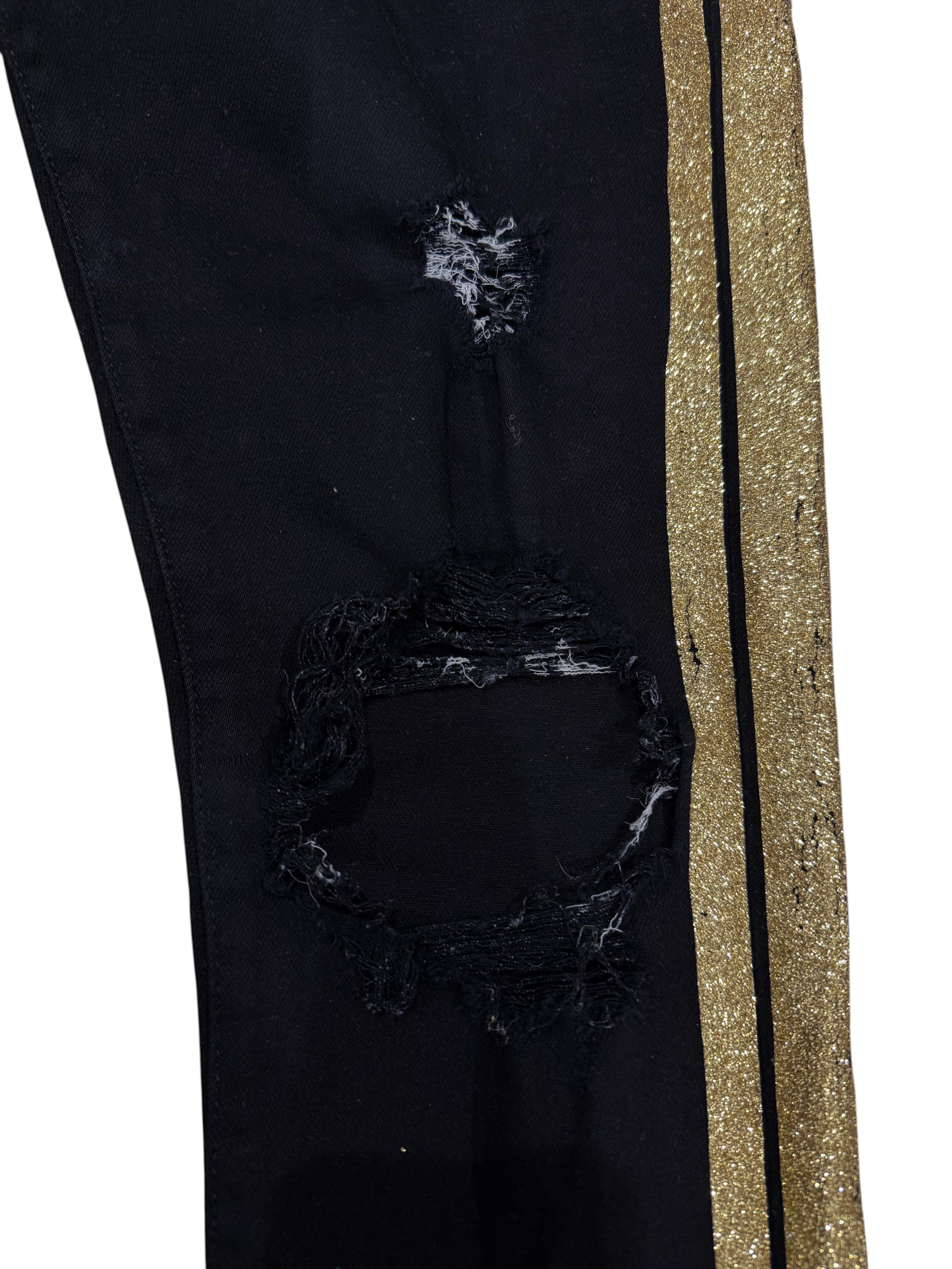 Amiri Gold Stripe Black Thrasher Jeans