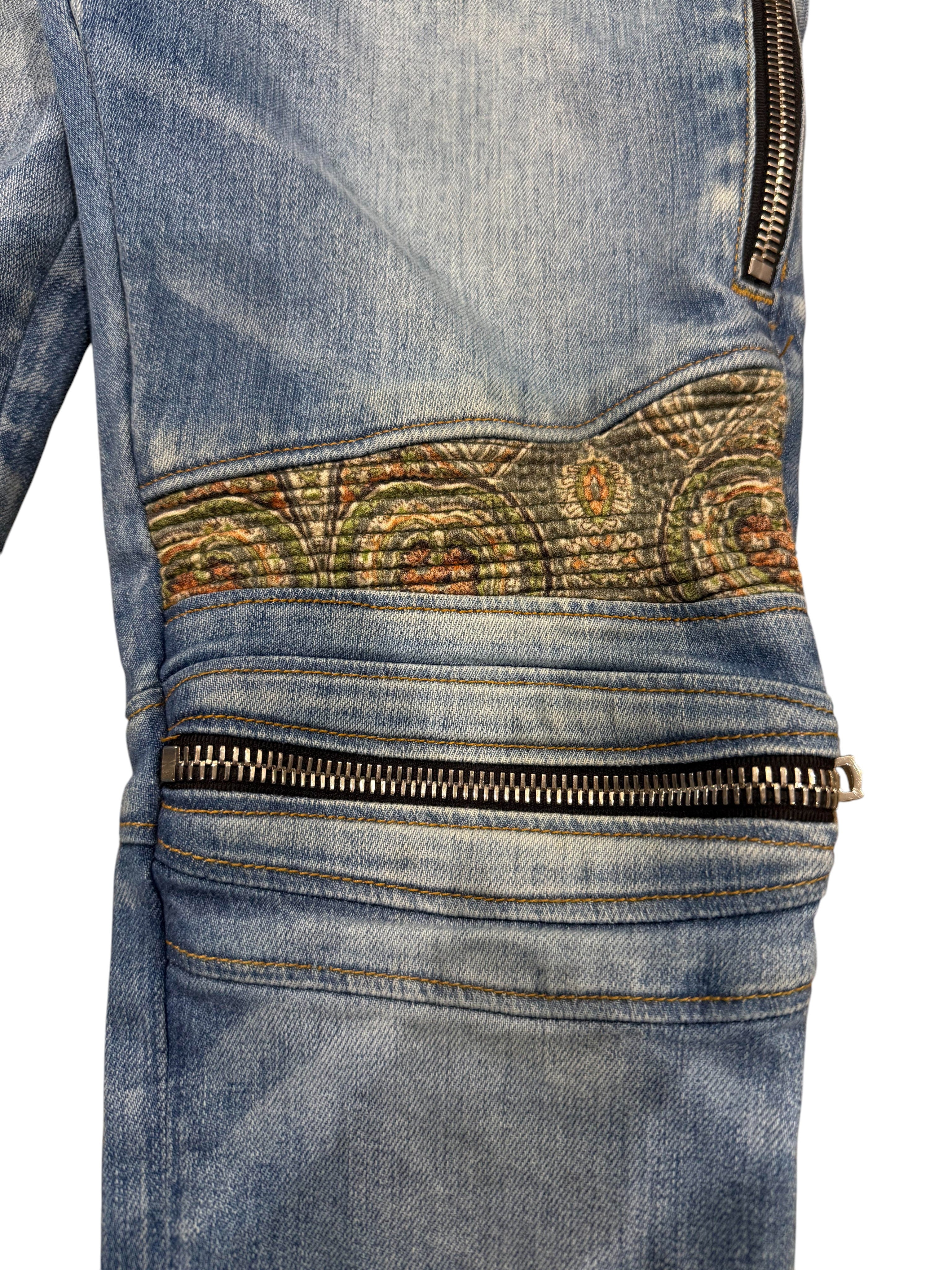 Amiri MX2 Green Paisley Light Wash Jeans