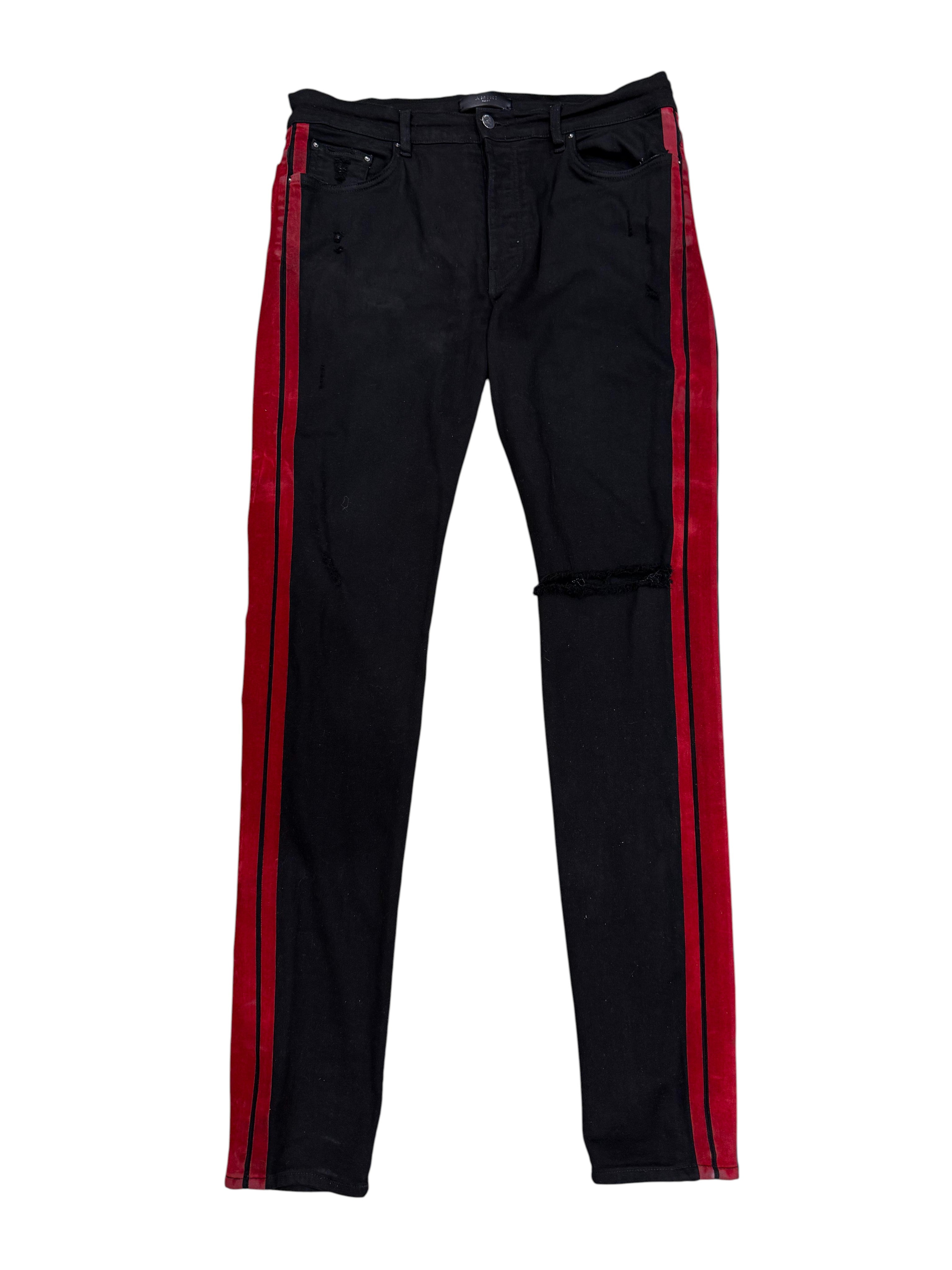 Amiri Red Velvet Stripe Black Track Jeans