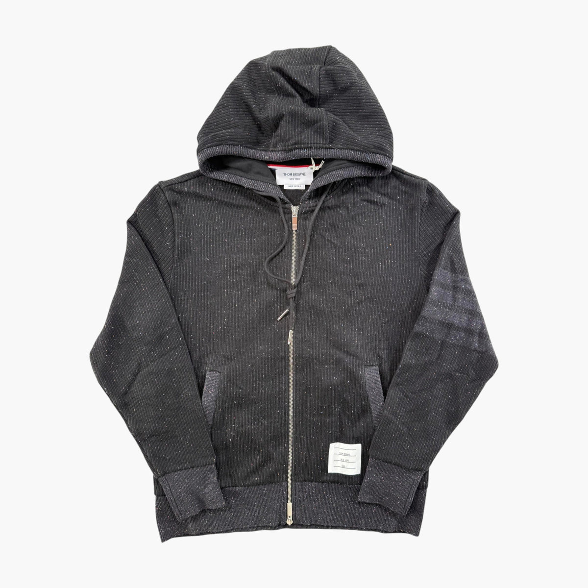 Thom Browne Silk Fleck Black Zip Up Hoodie