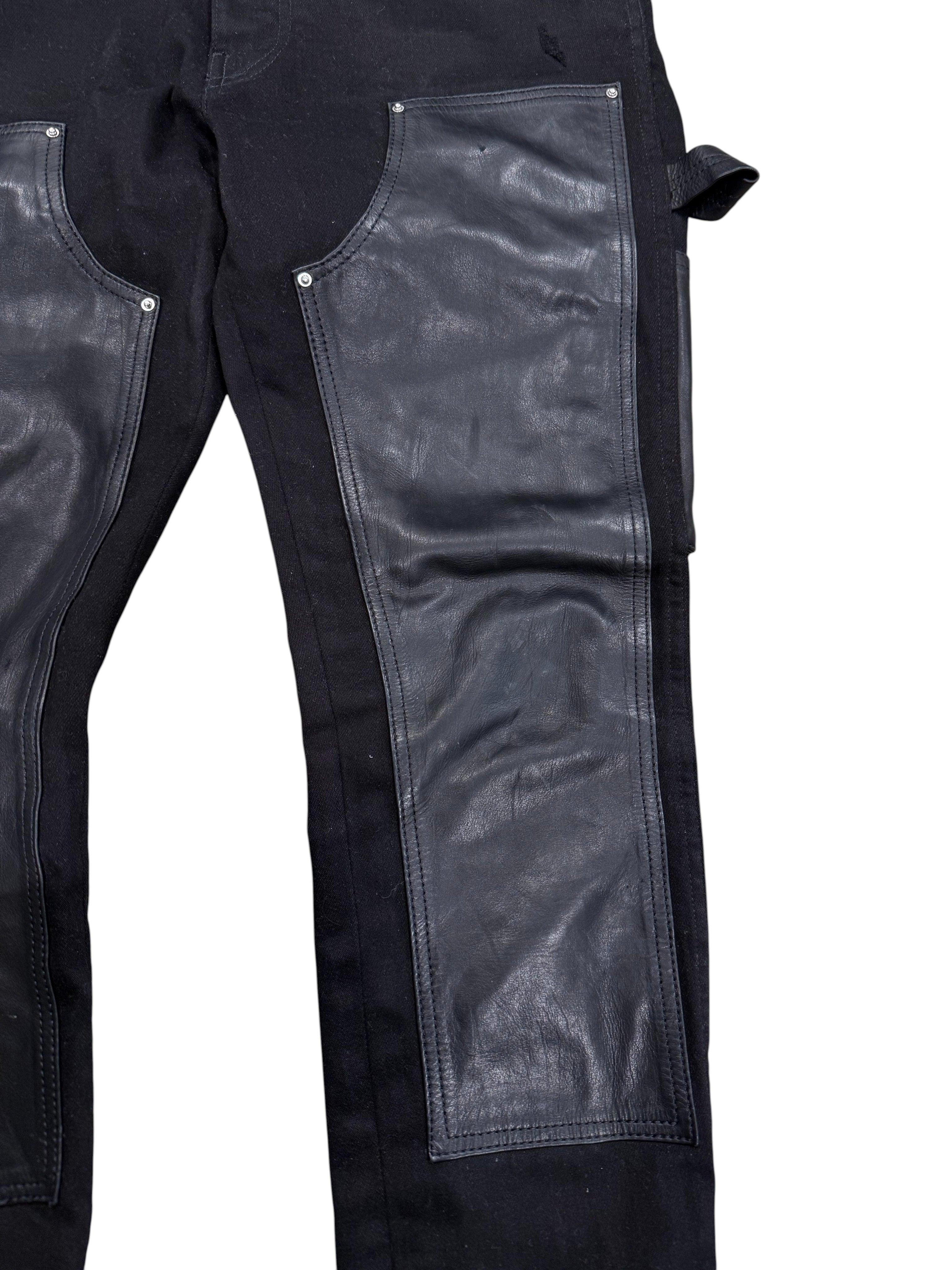 Amiri 'Double Knee' Black Leather Skinny Jeans