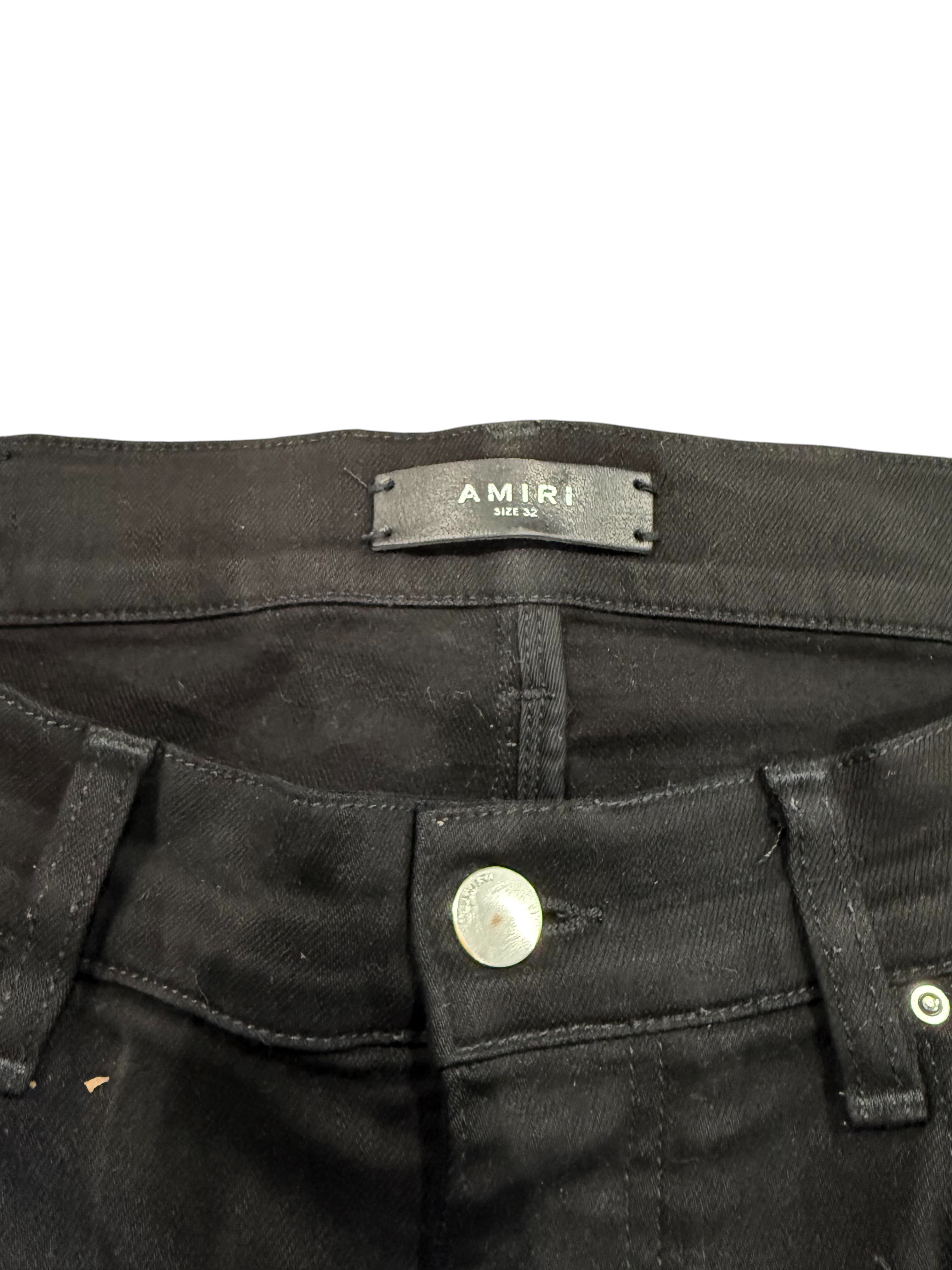 Amiri 'Double Knee' Black Leather Skinny Jeans