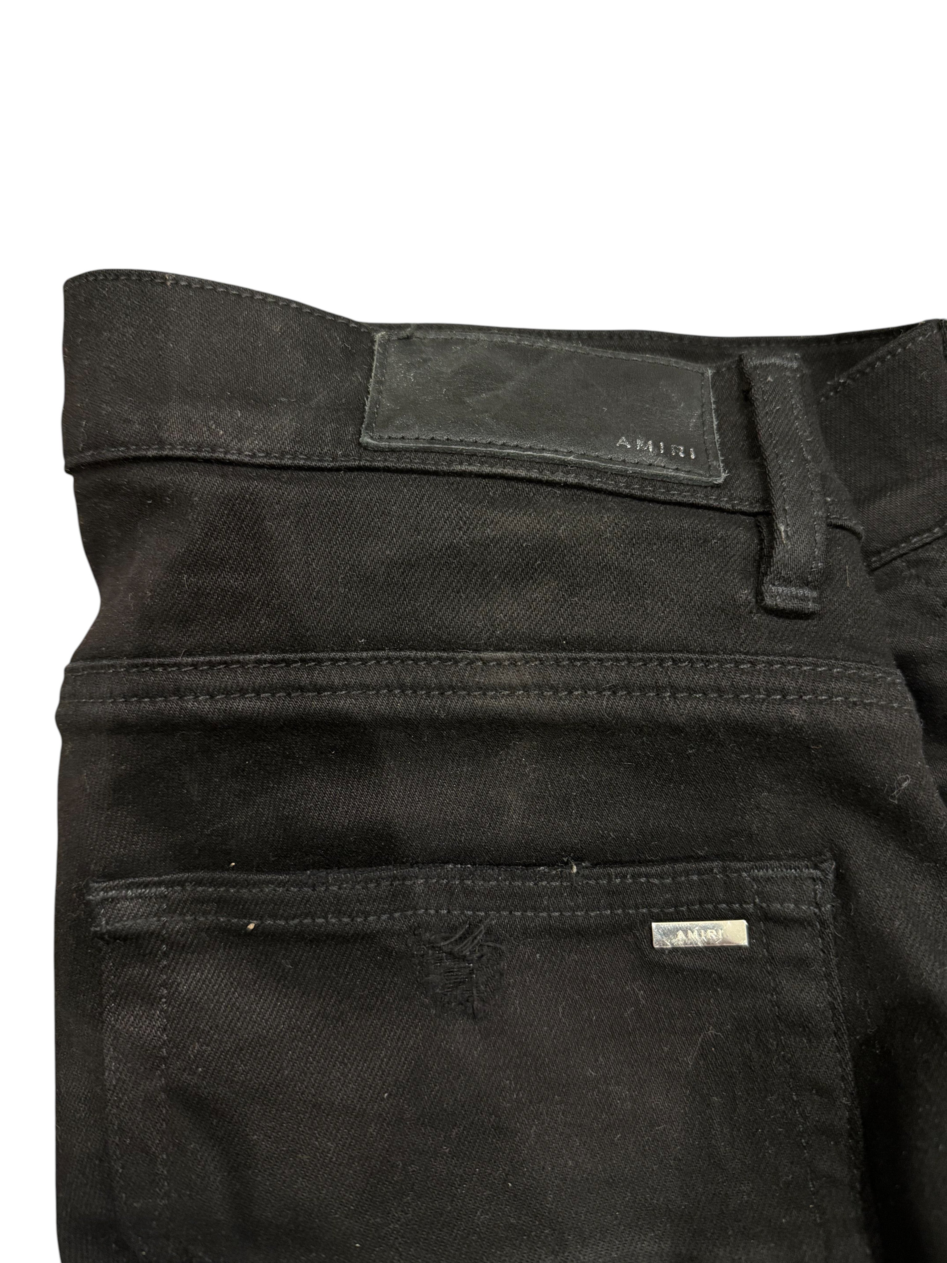 Amiri 'Double Knee' Black Leather Skinny Jeans