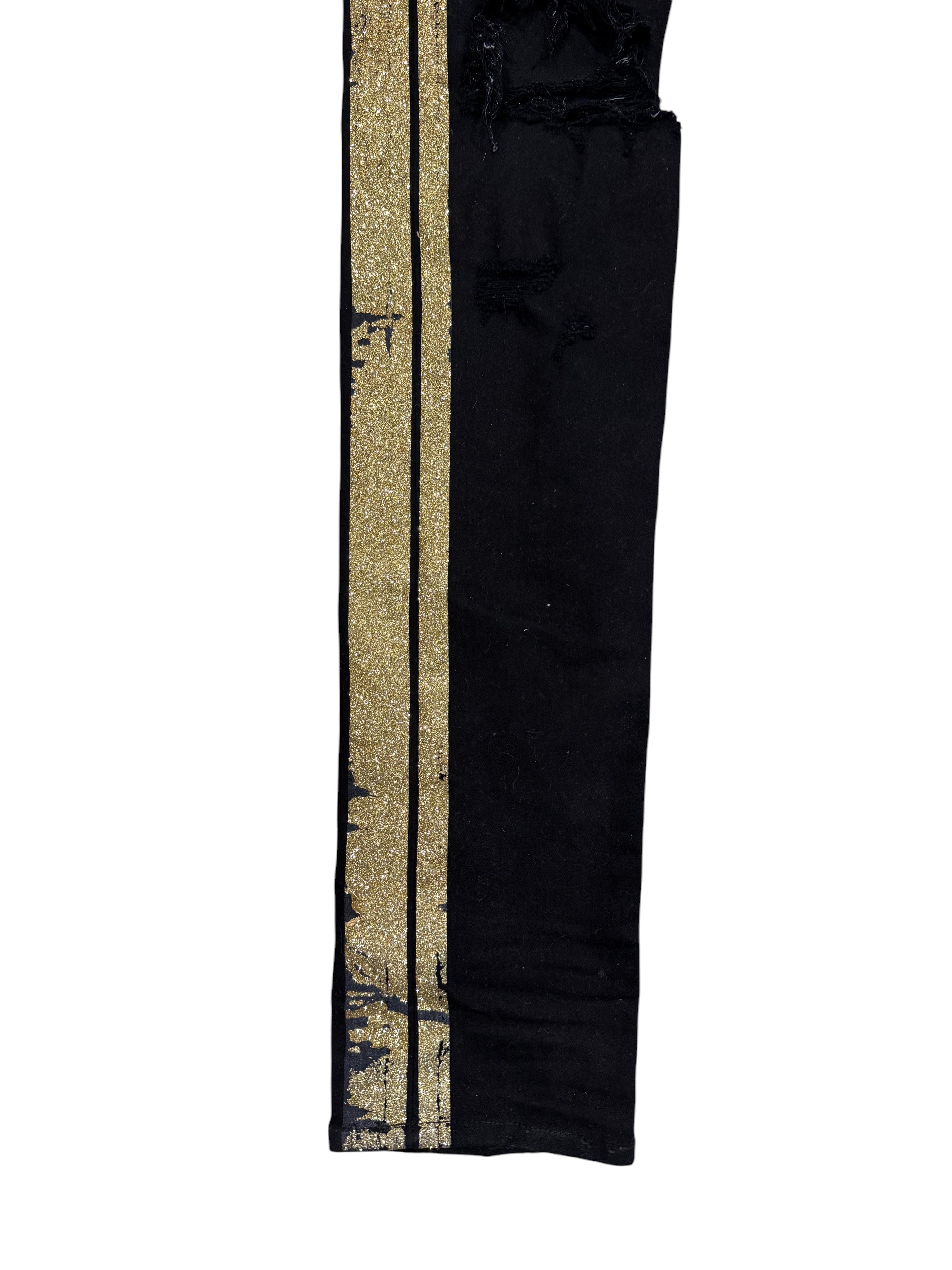 Amiri Gold Glitter Stripe Black Jeans