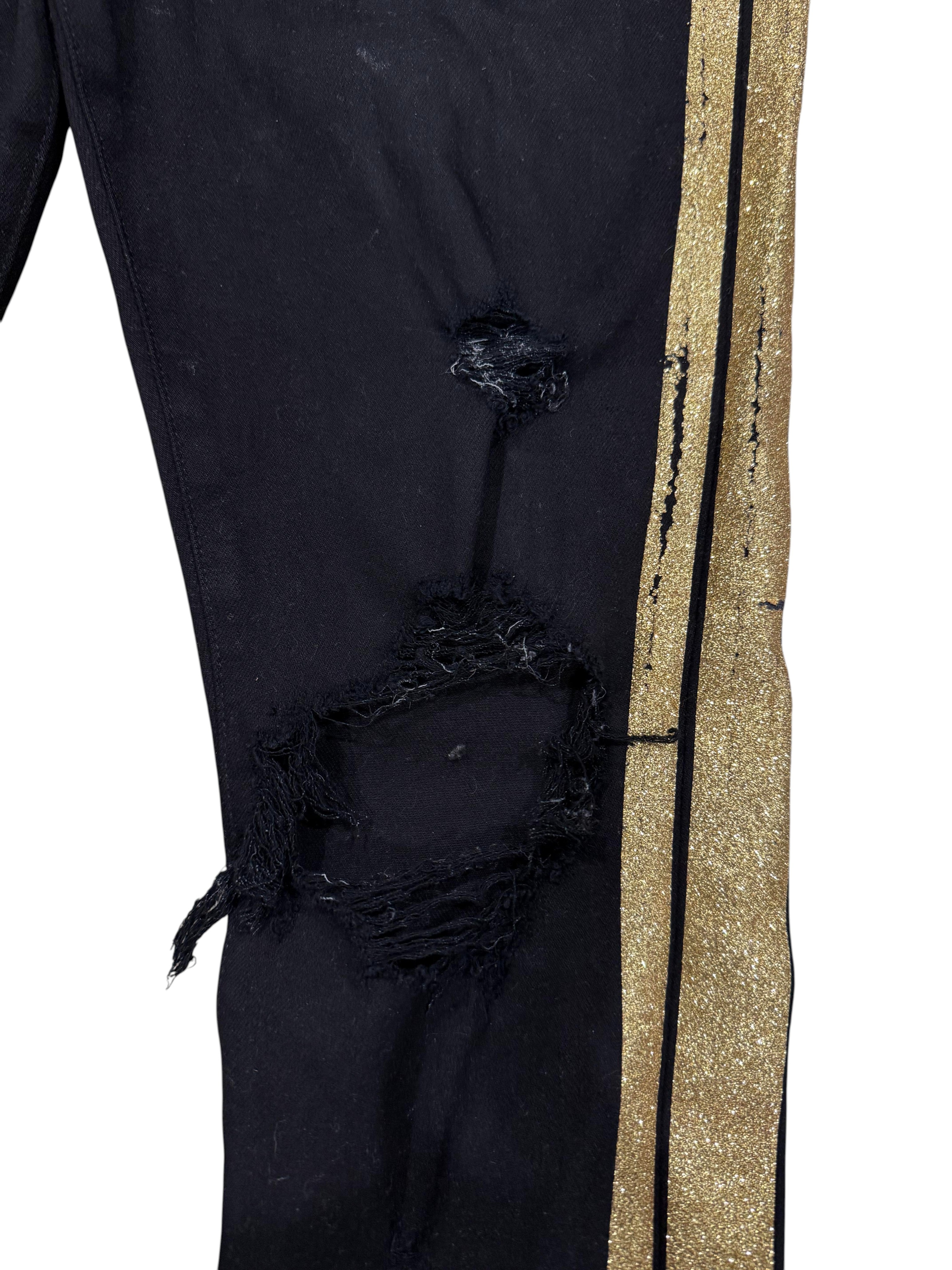 Amiri Gold Glitter Stripe Black Jeans