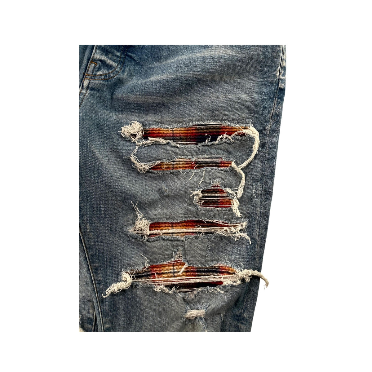 Amiri Sunset Plaid Thrasher Light Wash Jeans