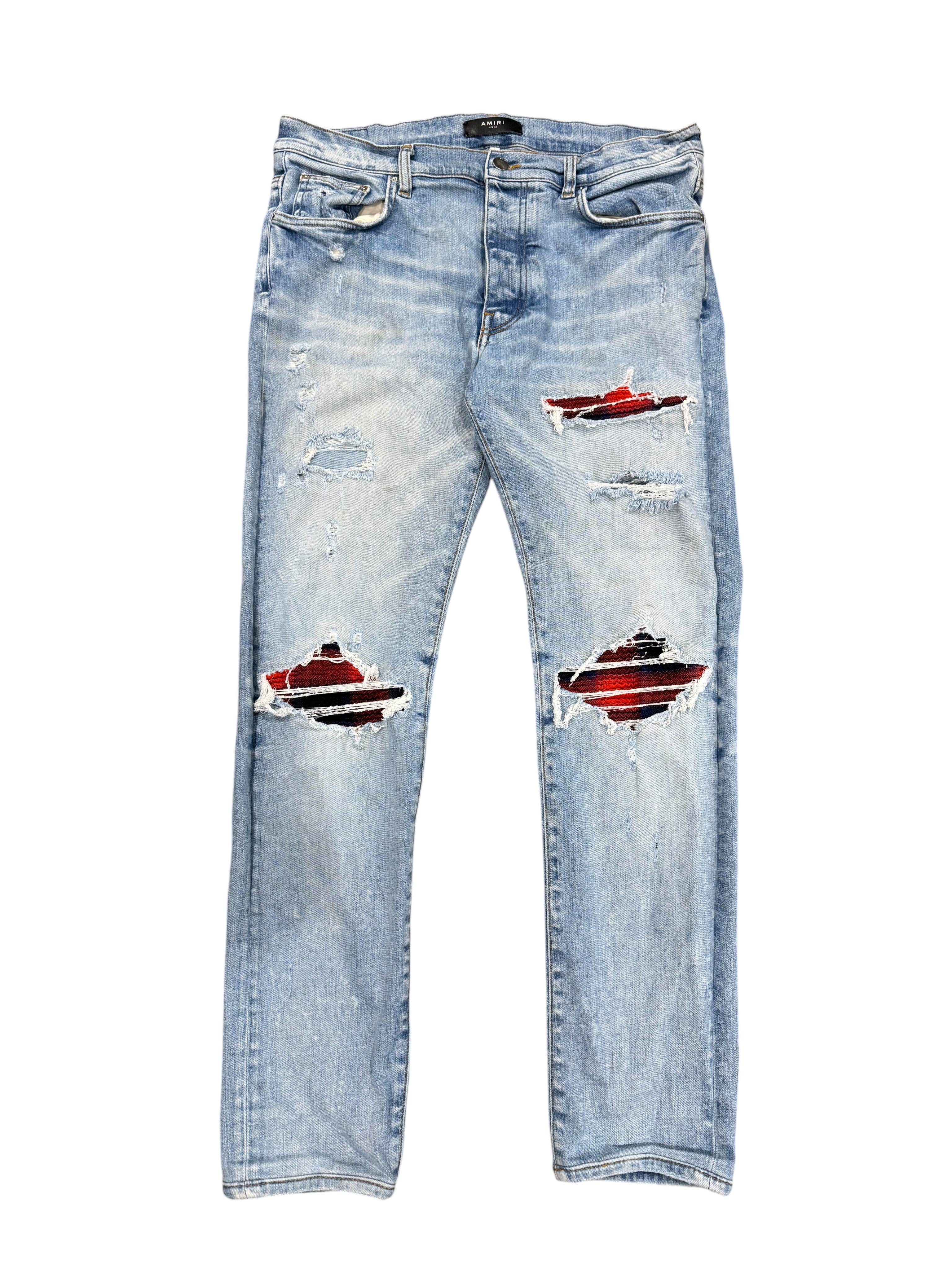 Amiri MX1  Red & Blue Light Wash Jeans