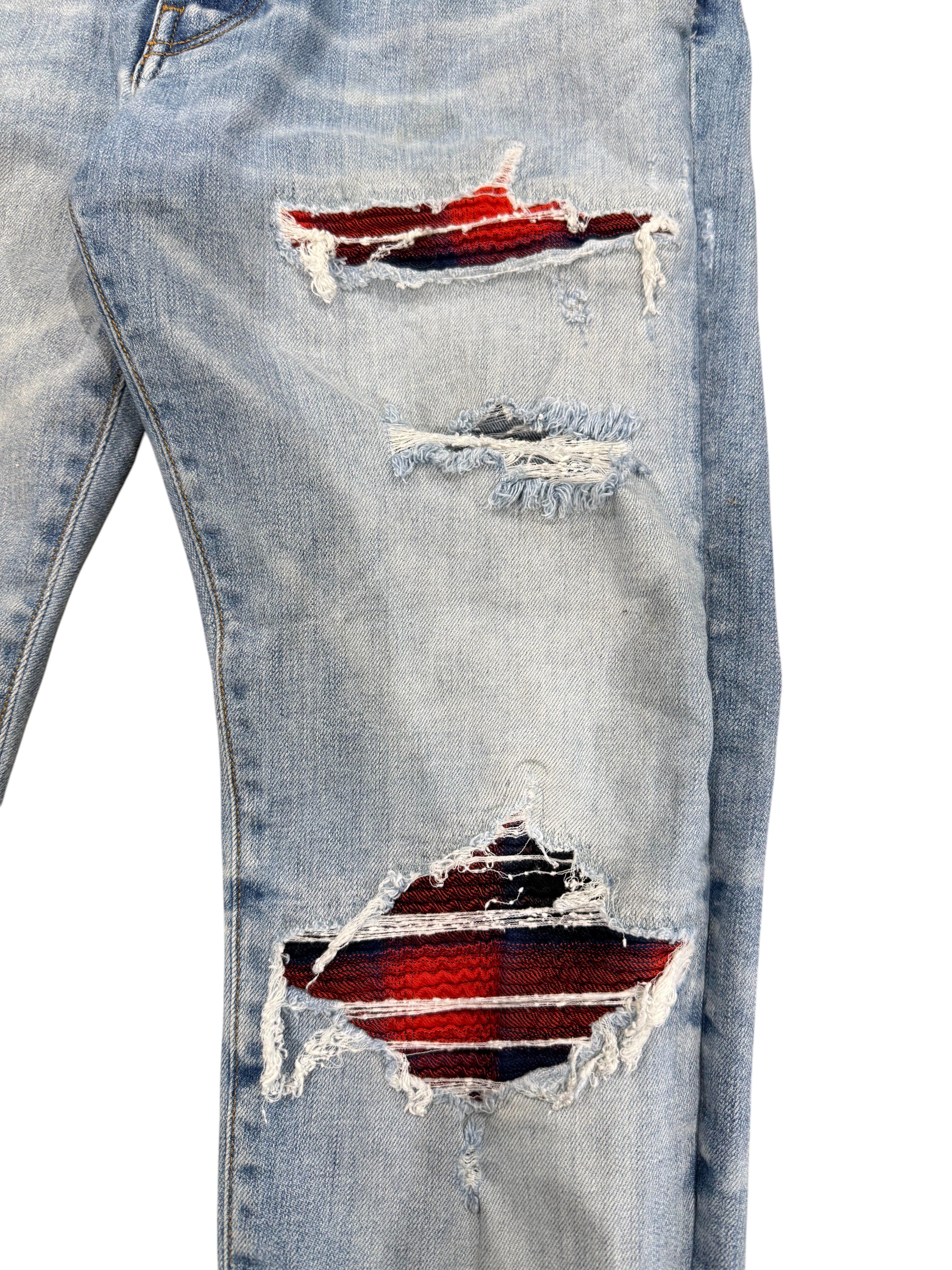 Amiri MX1  Red & Blue Light Wash Jeans